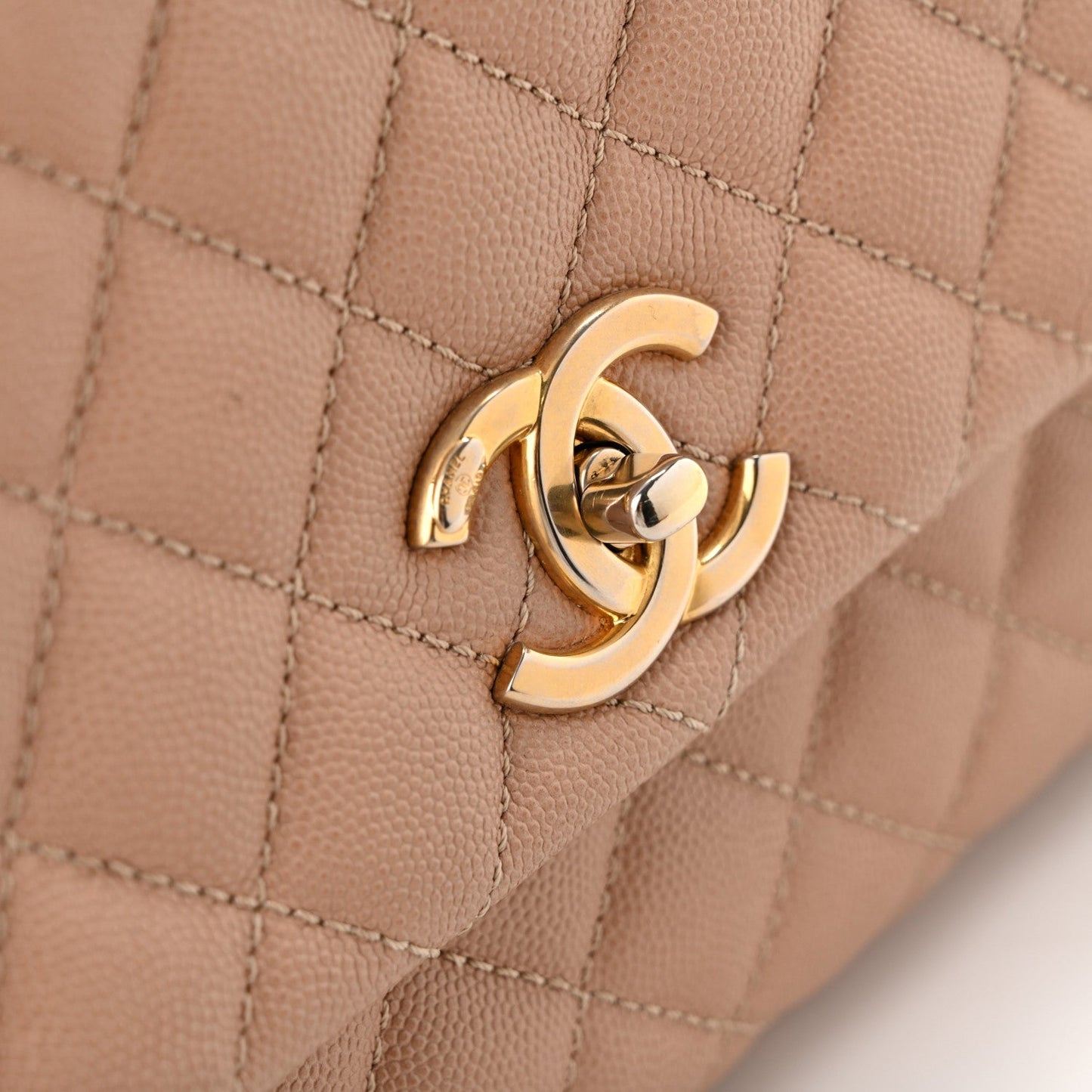 Caviar Lizard Quilted Small Coco Handle Flap Beige