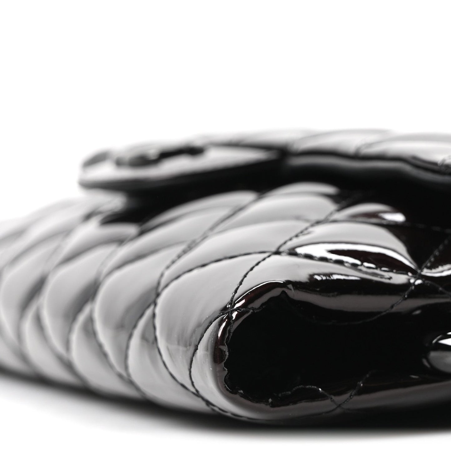 Patent Calfskin Quilted Metal Handle Clutch So Black