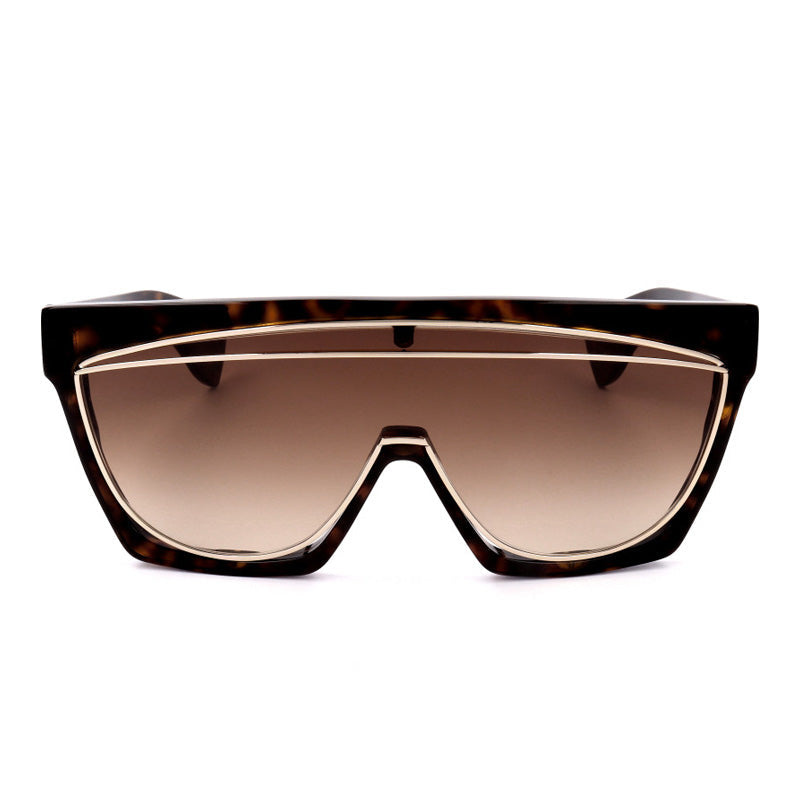 Loewe Sunglasses Shield Full Rim, Dark Havana/Gold Frame and Gradient Brown Lens LW40012F52F