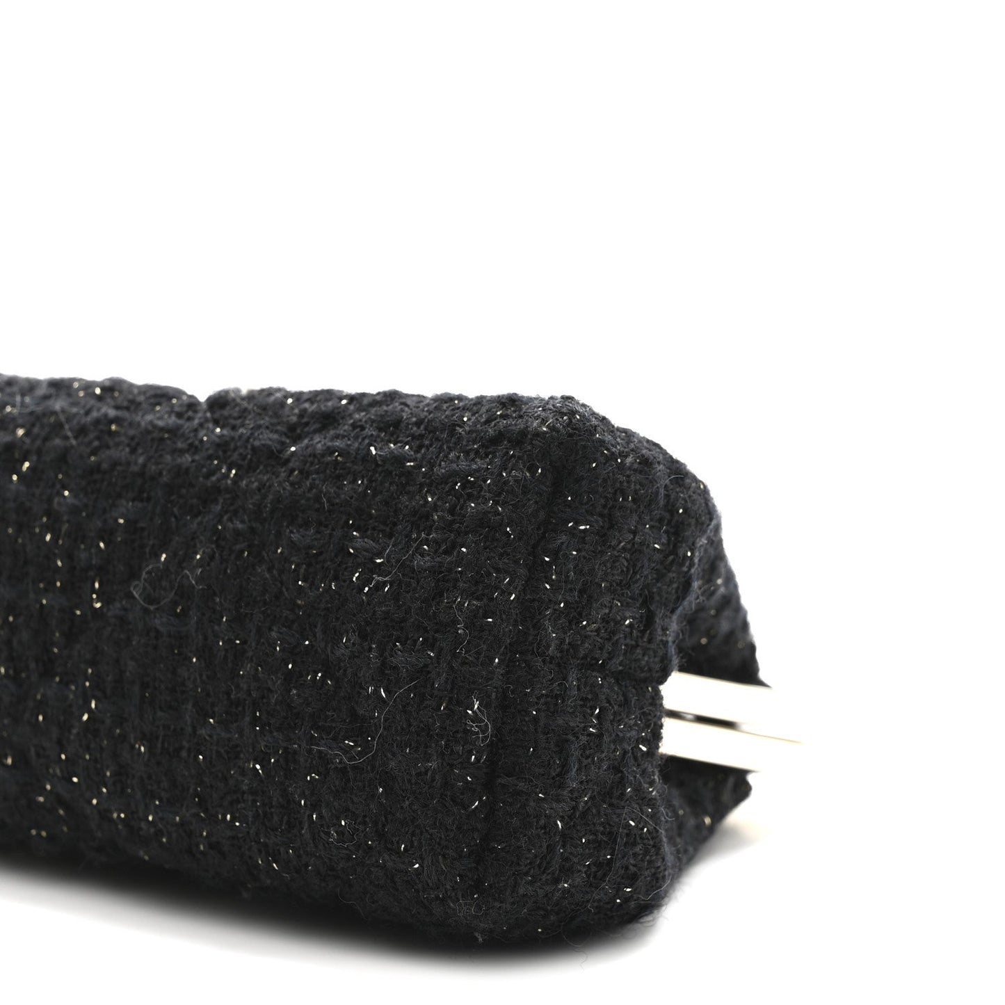 Tweed Quilted Kiss Lock Clutch Black