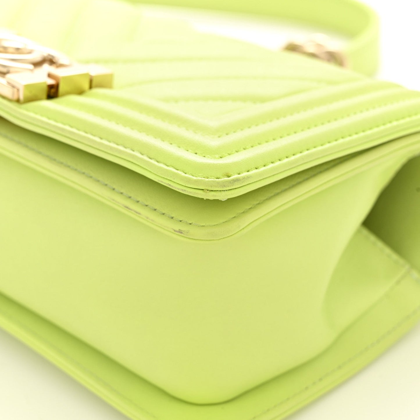 Calfskin Chevron Quilted Small Boy Flap Light Green
