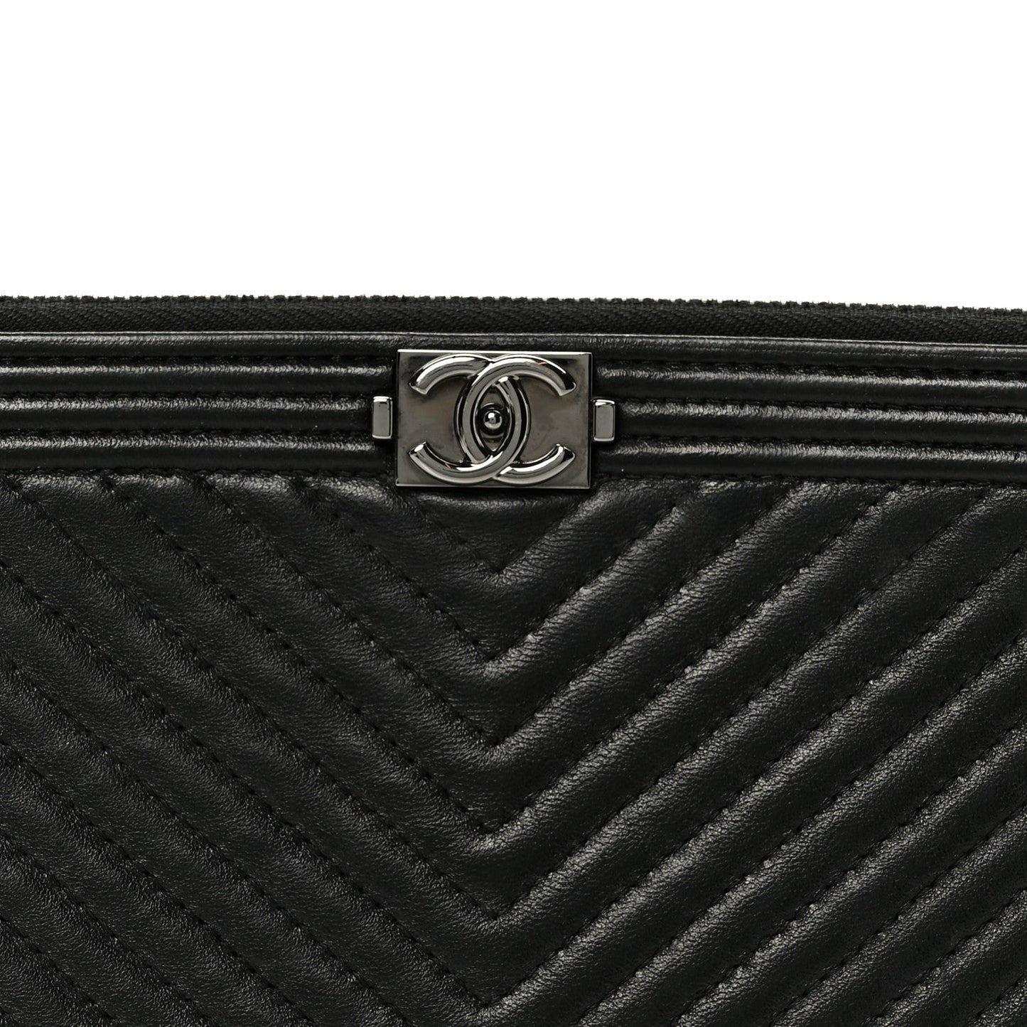 Lambskin Chevron Large Boy Zip Pouch Black