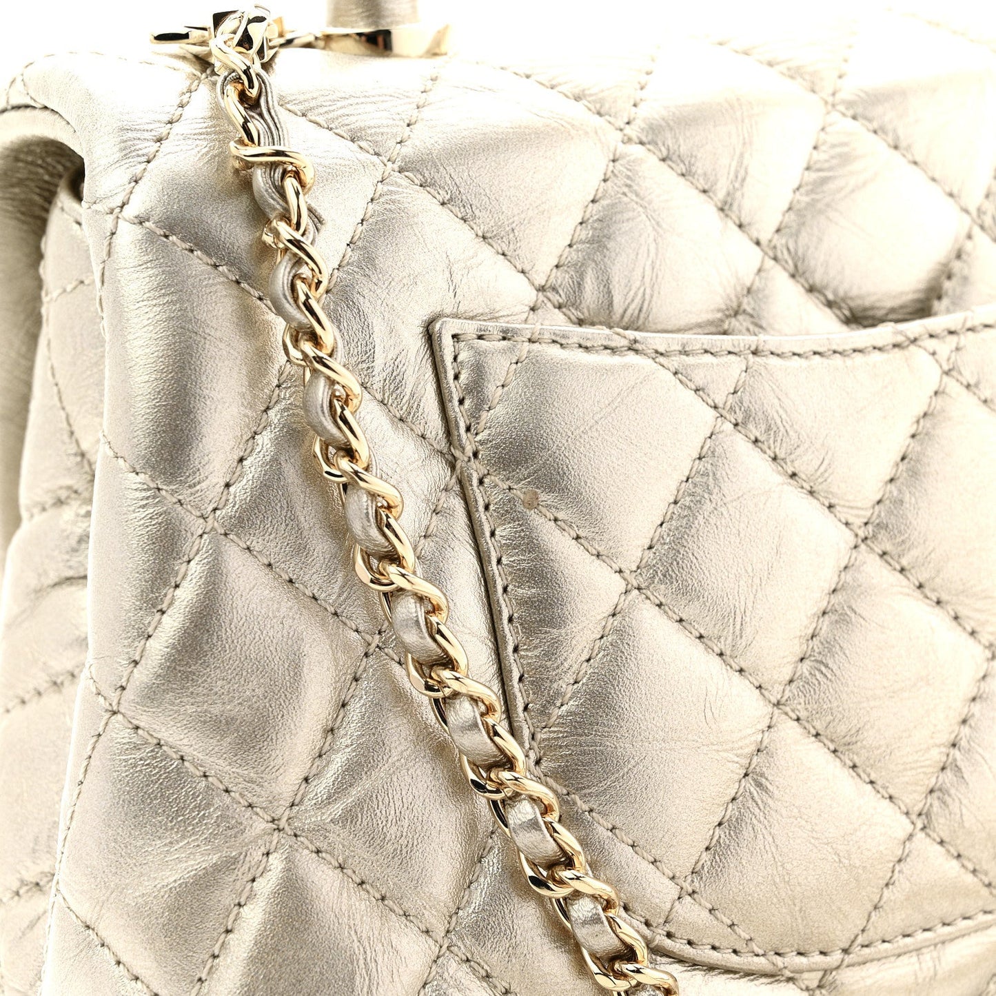 Metallic Aged Calfskin Quilted Mini Coco Handle Flap Gold