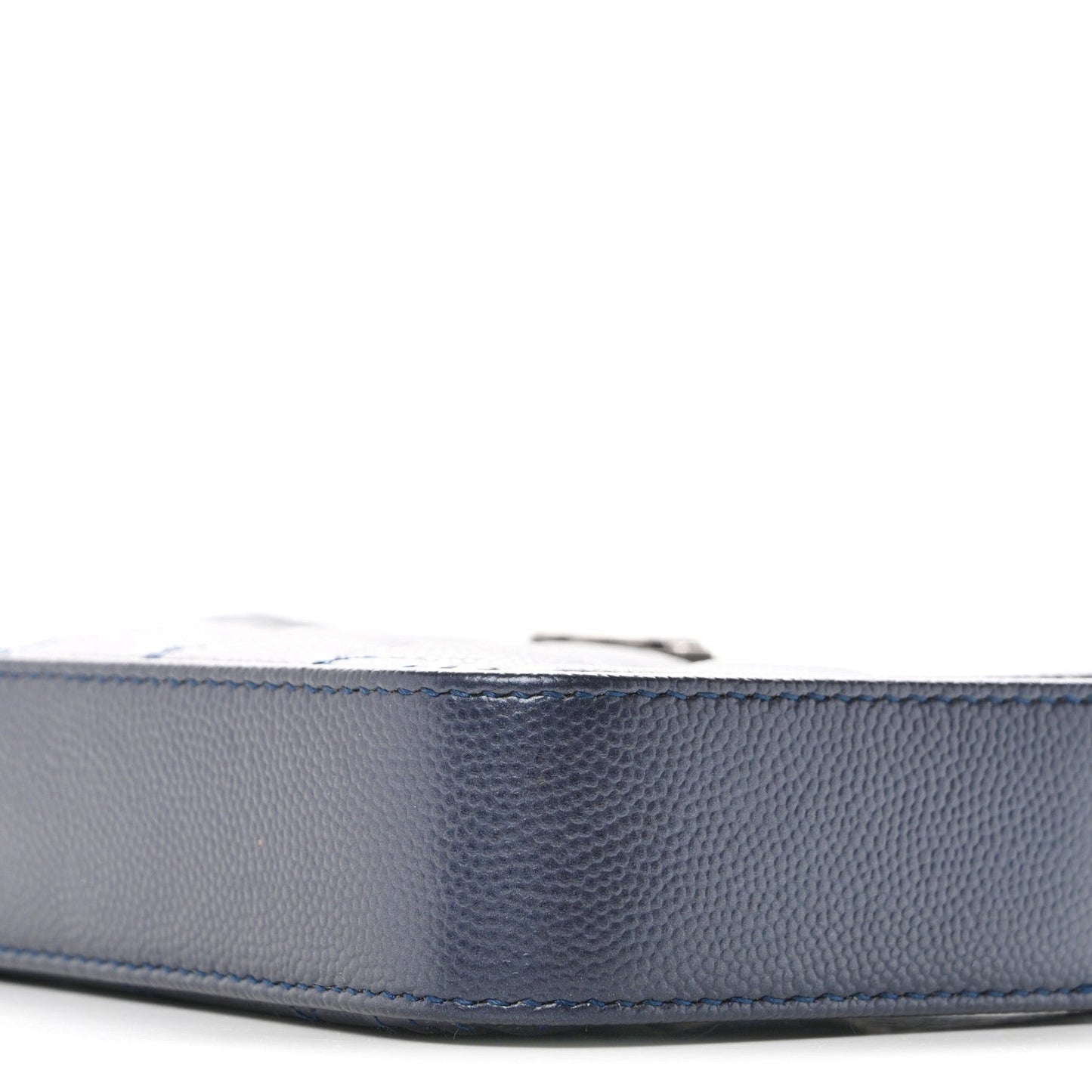 Metallic Caviar Quilted Small Boy Clutch With Chain Navy