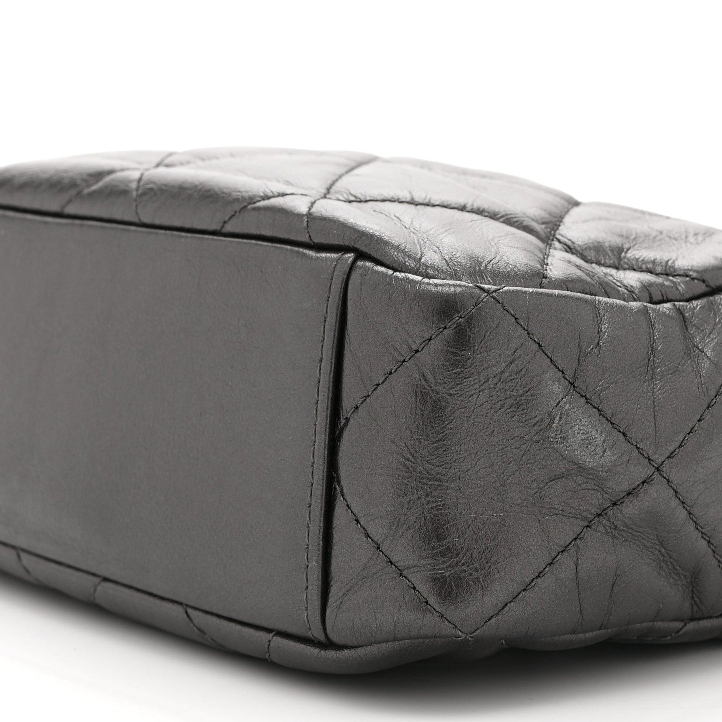 Metallic Calfskin Pearl Quilted CC Mini Camera Case Ruthenium