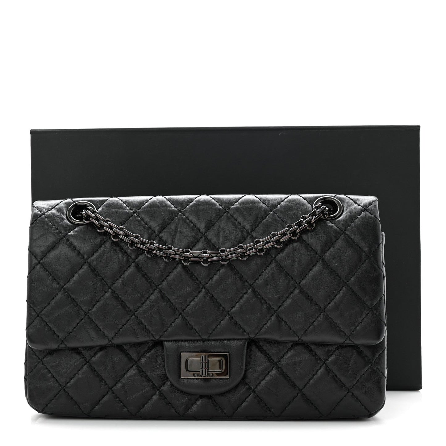 Aged Calfskin Quilted 2.55 Reissue 225 Flap So Black