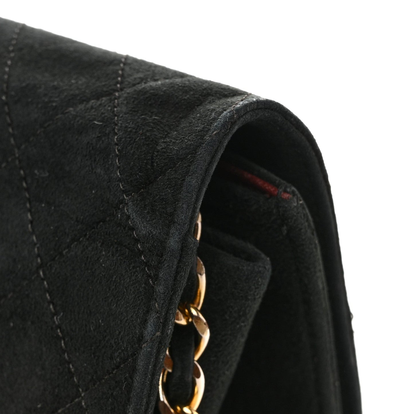 Suede Quilted Medium Single Flap Black