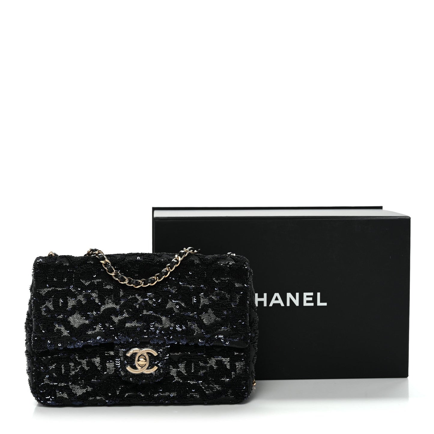 Sequin Quilted Small Single Flap Black