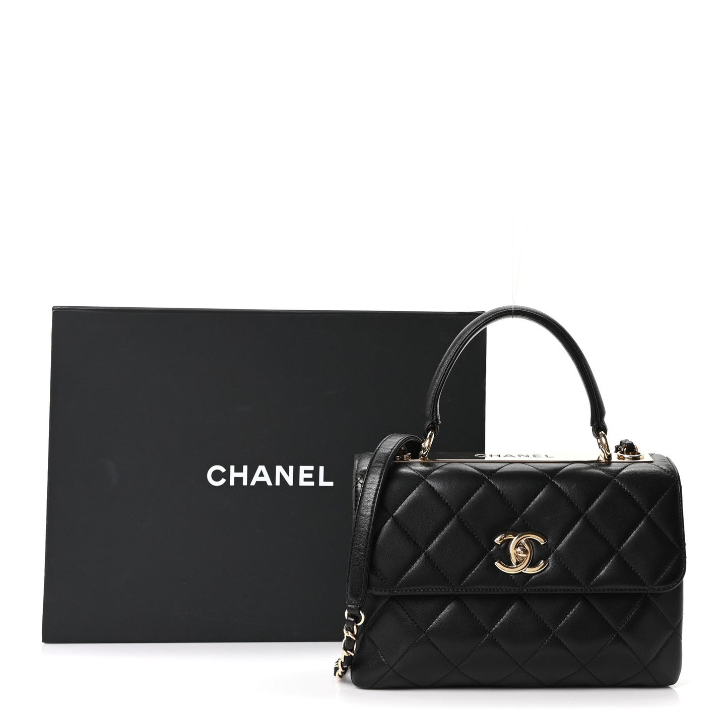 Lambskin Quilted Small Trendy CC Dual Handle Flap Bag Black