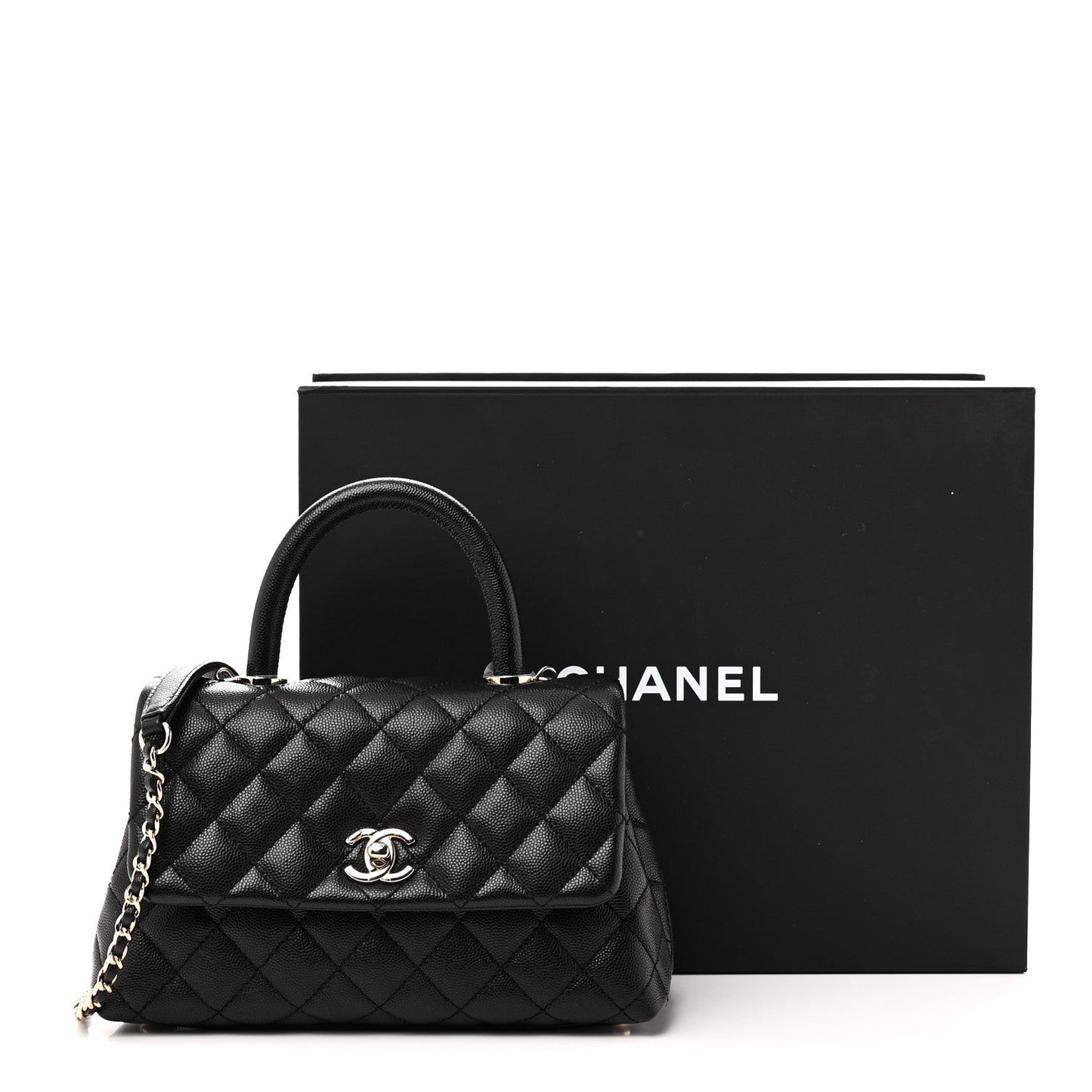 Caviar Quilted Mini Coco Handle Flap Black