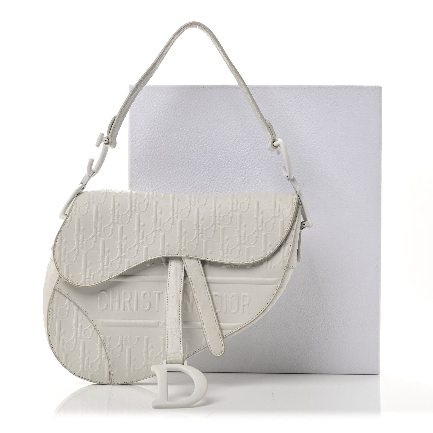 Calfskin Embossed Oblique Saddle Bag White