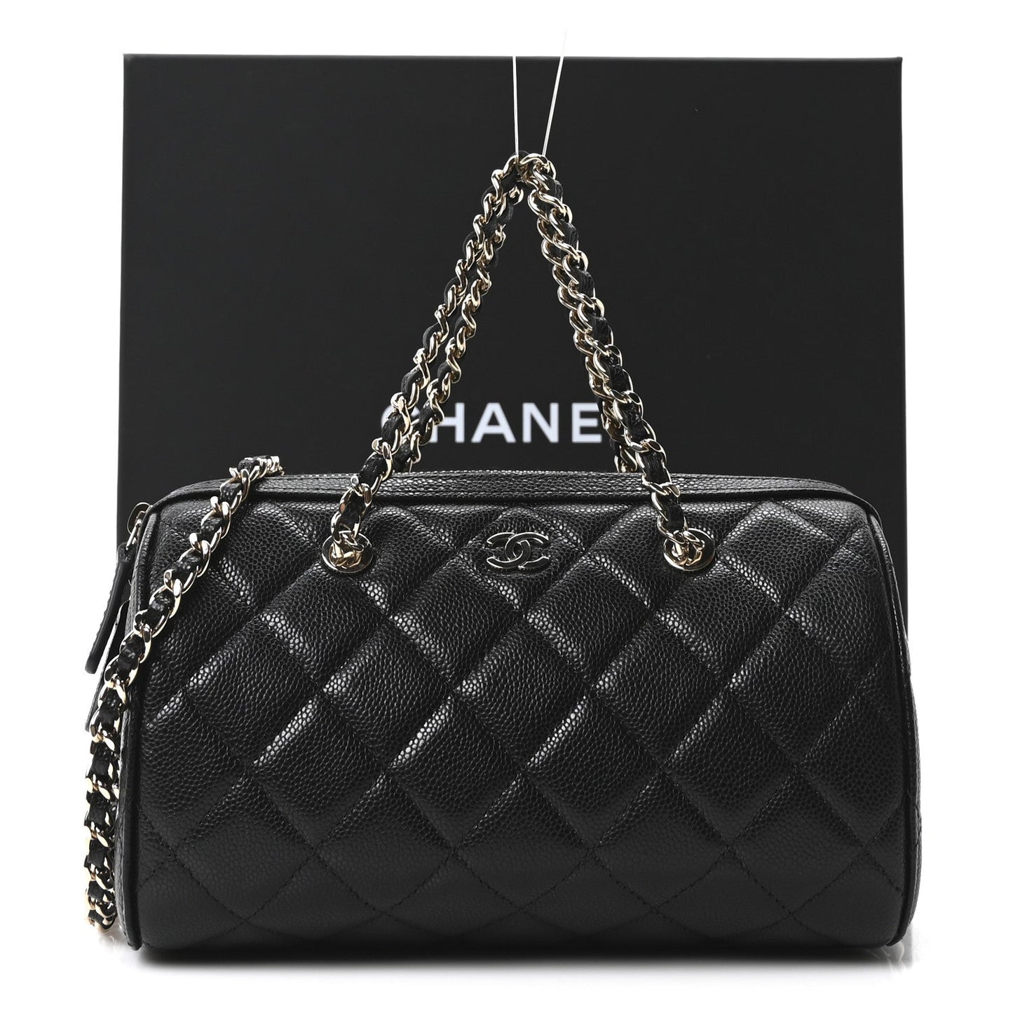 Caviar Quilted Barrel Purse With Chain Black