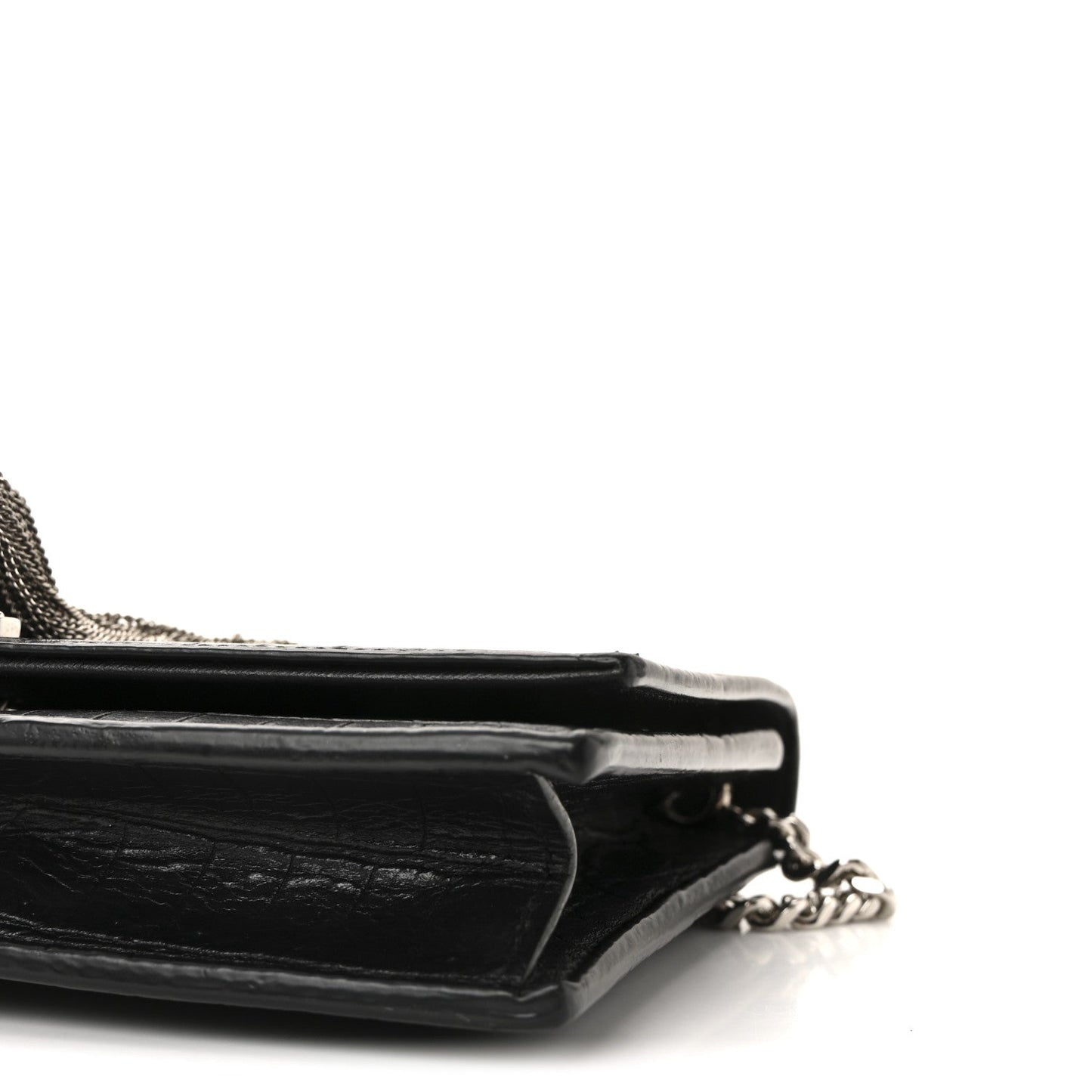 Calfskin Crocodile Embossed Kate Monogram Tassel Chain Wallet Black