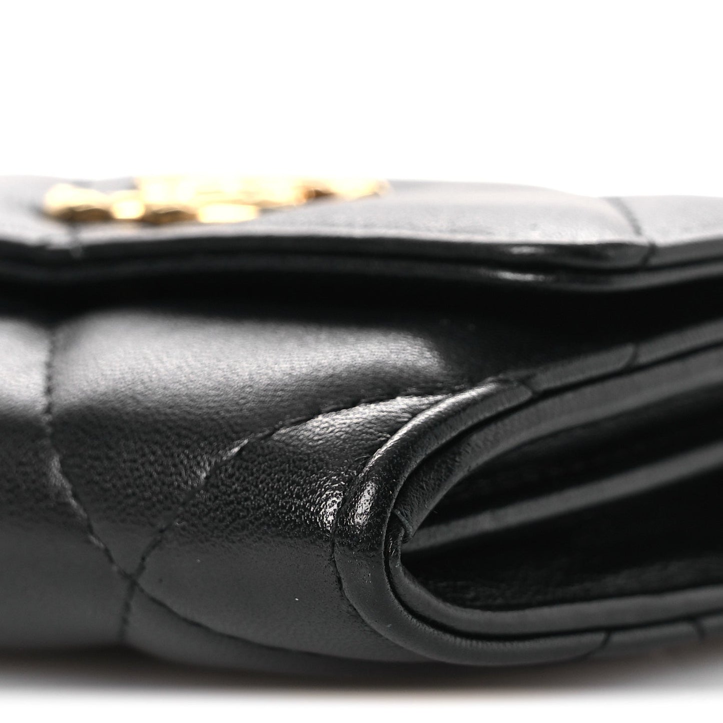 Lambskin Pearl Quilted CC Flap Card Holder With Chain Black