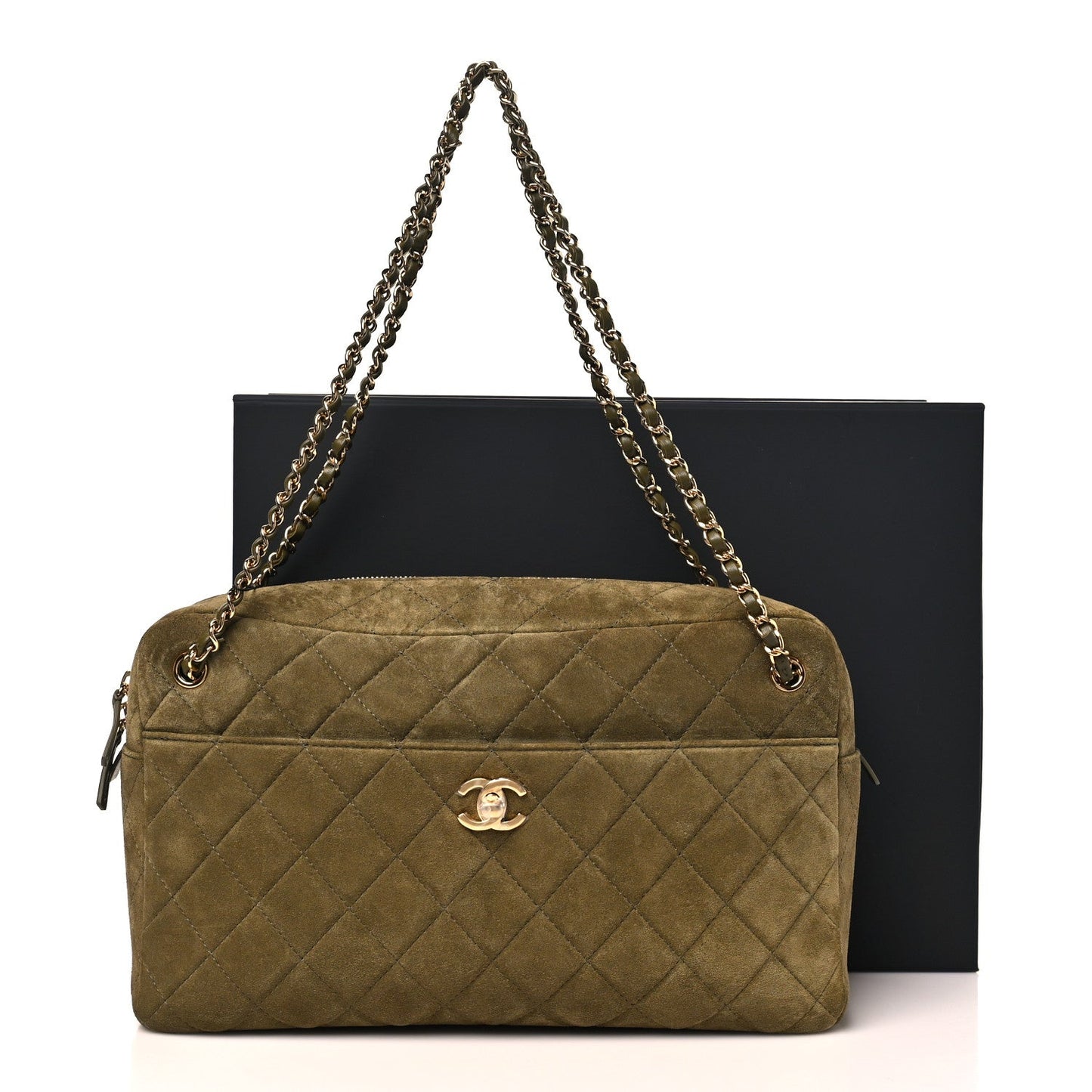Suede Calfskin Quilted Camerissimo Camera Case Dark Khaki