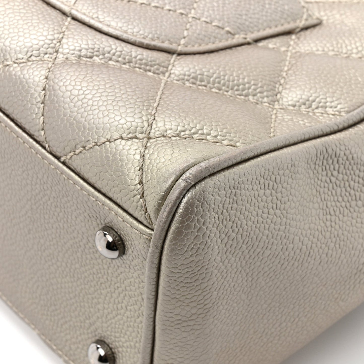 Metallic Caviar Quilted Timeless Bowler Silver