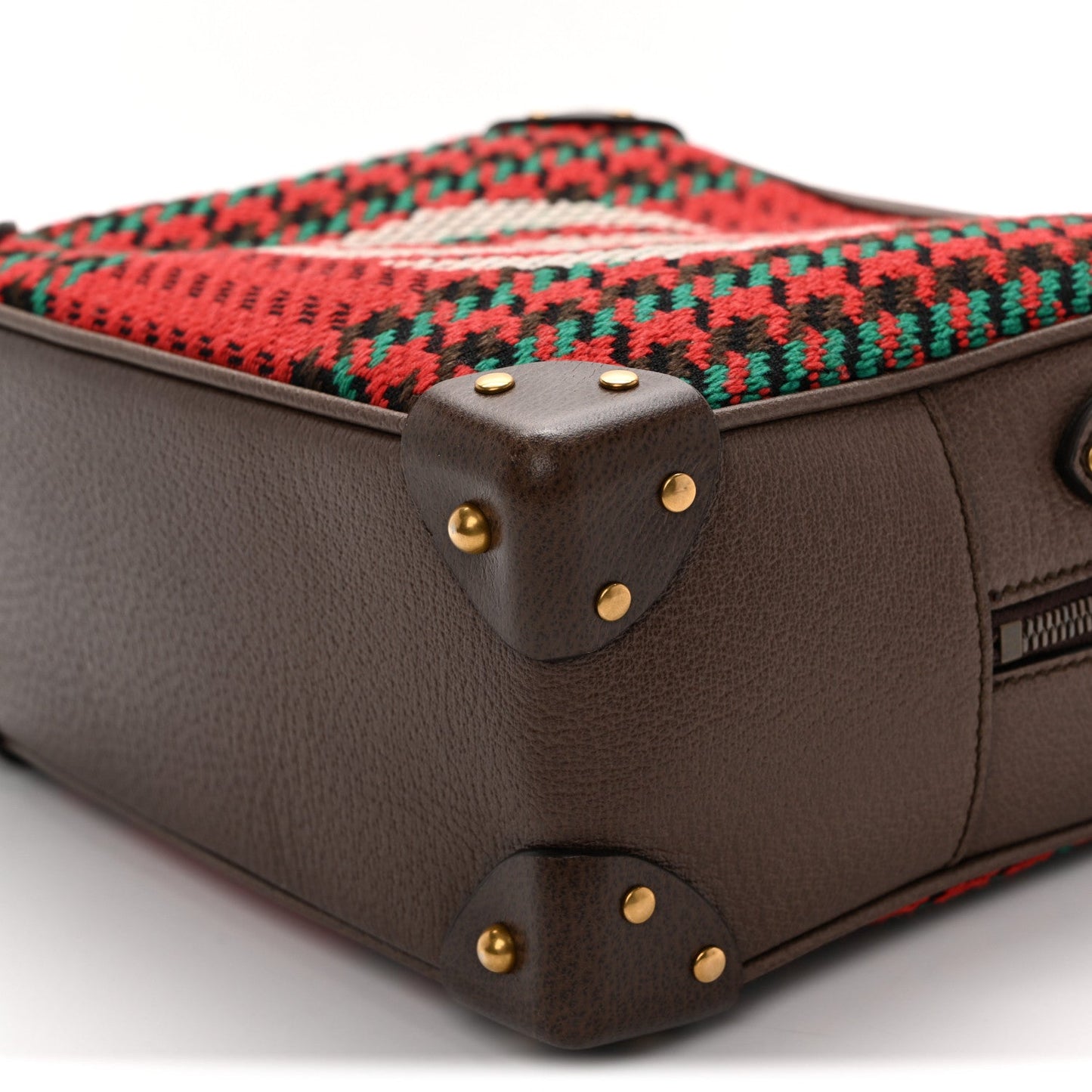 Cotton Wool Textured Calfskin Houndstooth Woven Square Messenger Bag Red Green Ivory Multicolor New Acero