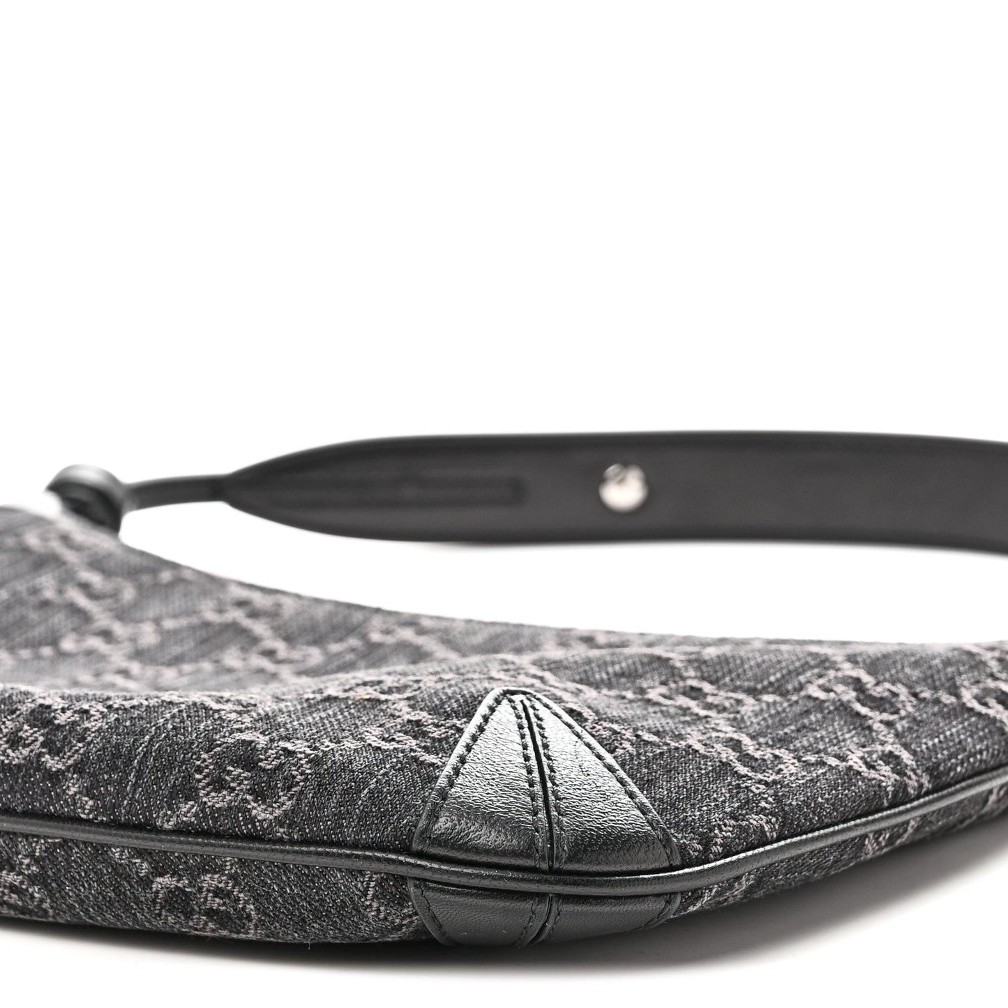 Jacquard Black Denim GG Monogram Horsebit Slim Small Shoulder Bag Black Grey