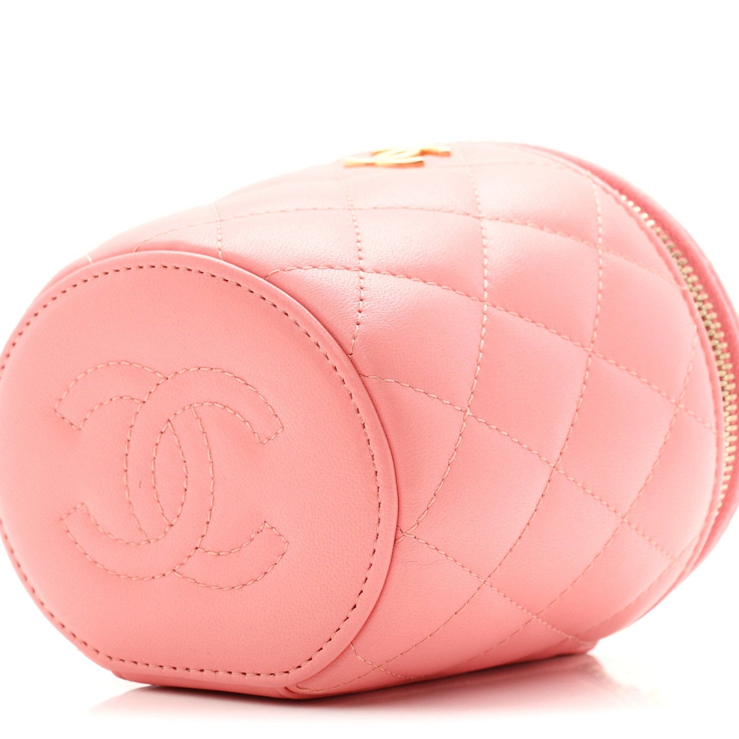 Lambskin Quilted Afternoon Tea Top Handle Vanity Case With Chain Light Pink