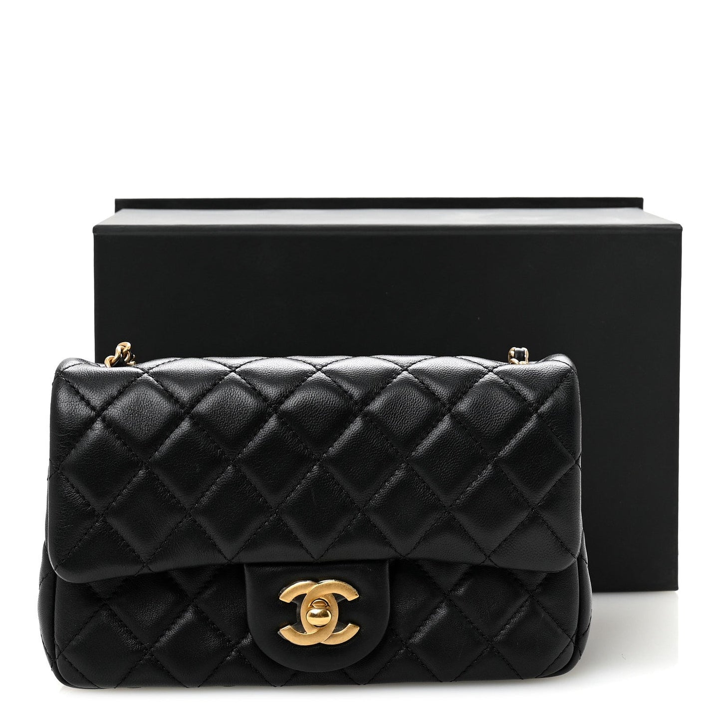 Lambskin Quilted Mini Rectangular Pearl Crush Flap Black