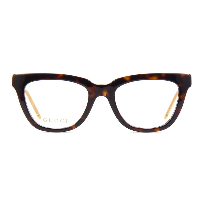 Gucci Eyeglasses Cat Eye Full Rim, Havana Frame and Clear Demo Lenses Lens GG0601O005