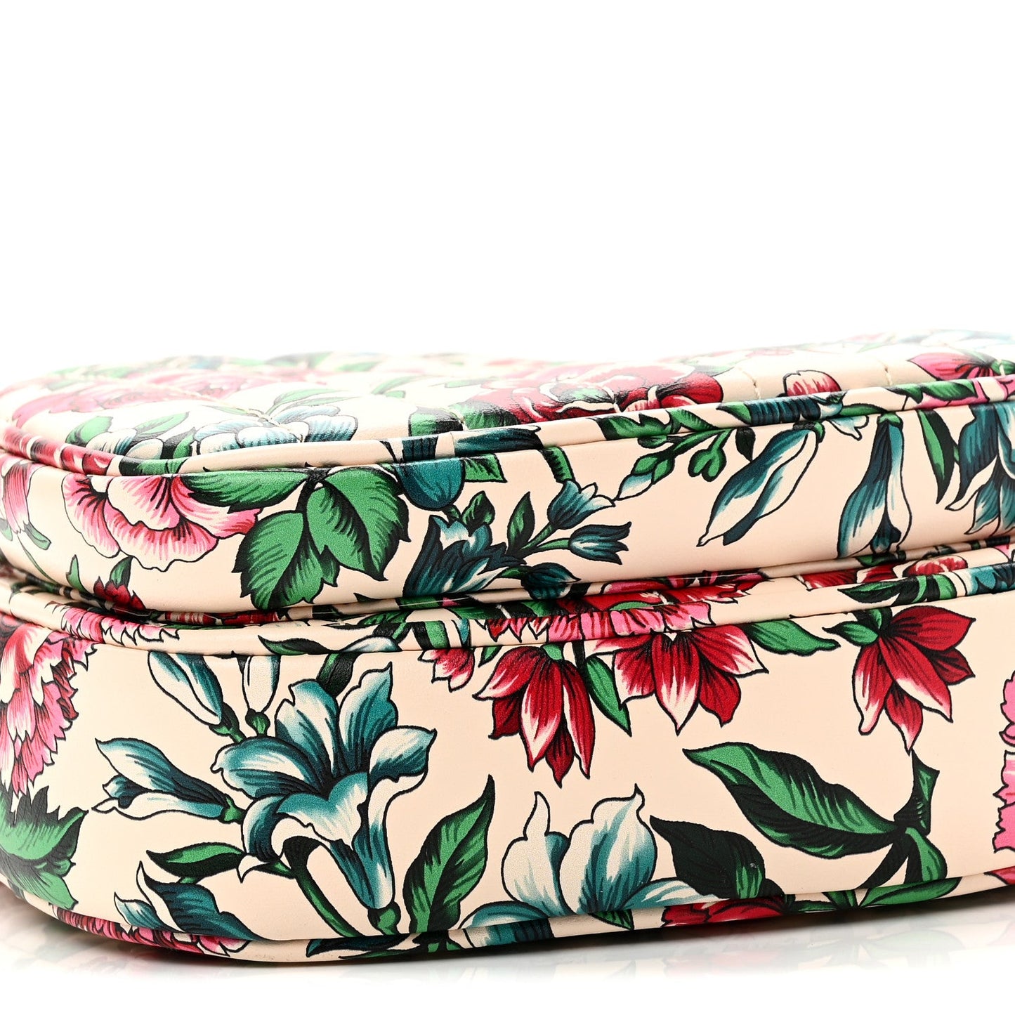Calfskin Matelasse Diagonal Brit Roses Print Mini Interlocking G Heart Shoulder Bag White Multicolor
