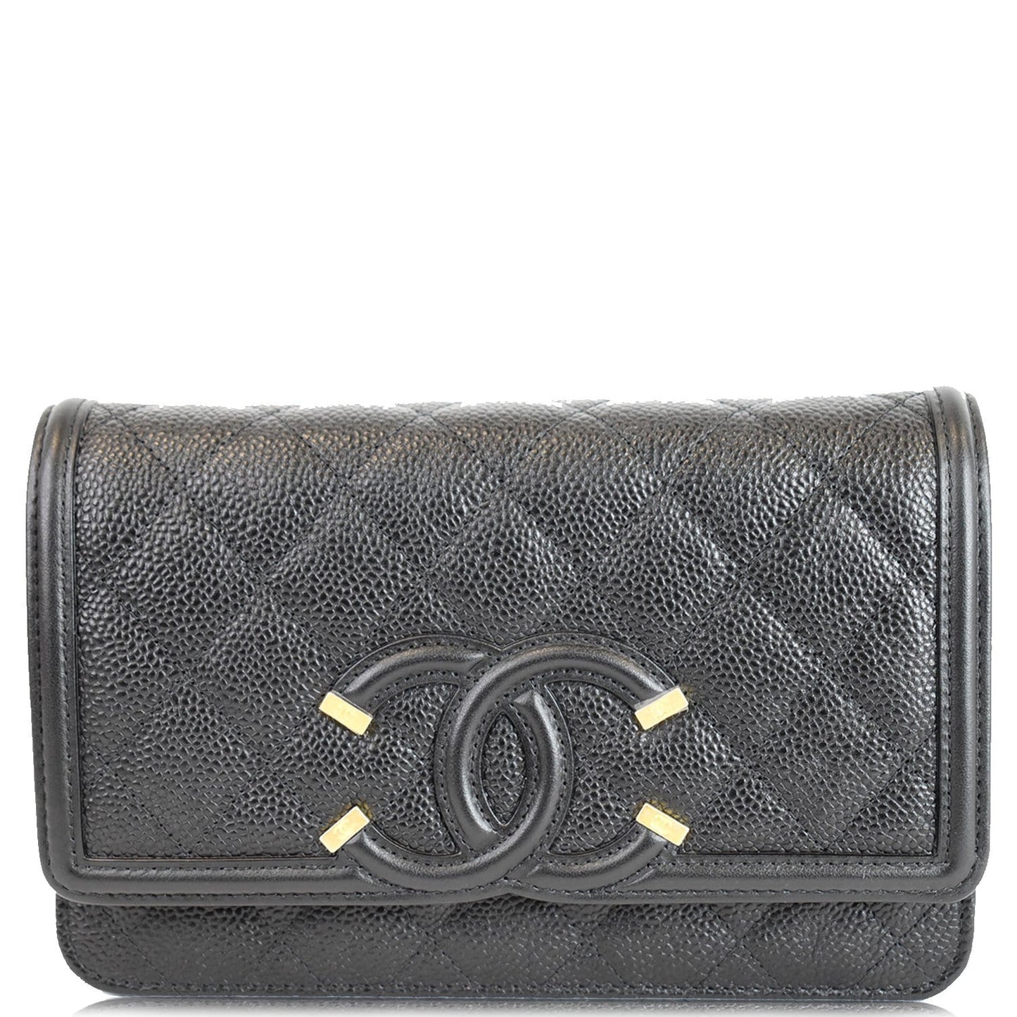 CHANEL CC Filigree Small Flap Caviar Leather Shoulder Bag Black