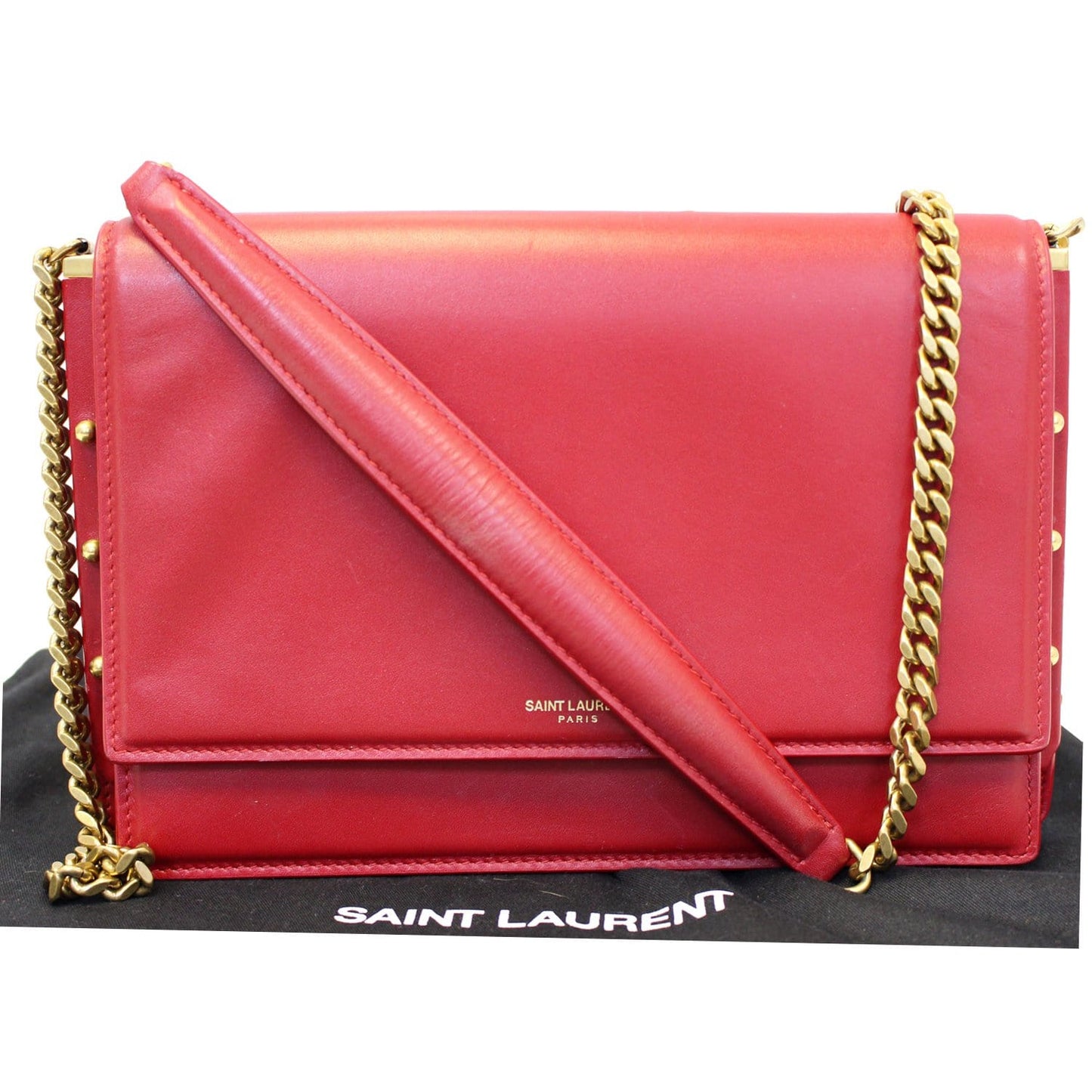 YVES SAINT LAURENT Zoe Lambskin Leather Shoulder Bag Red