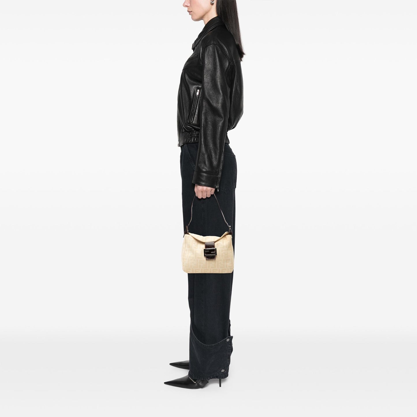 Fendi Zucca Canvas Double Flap Shoulder Bag