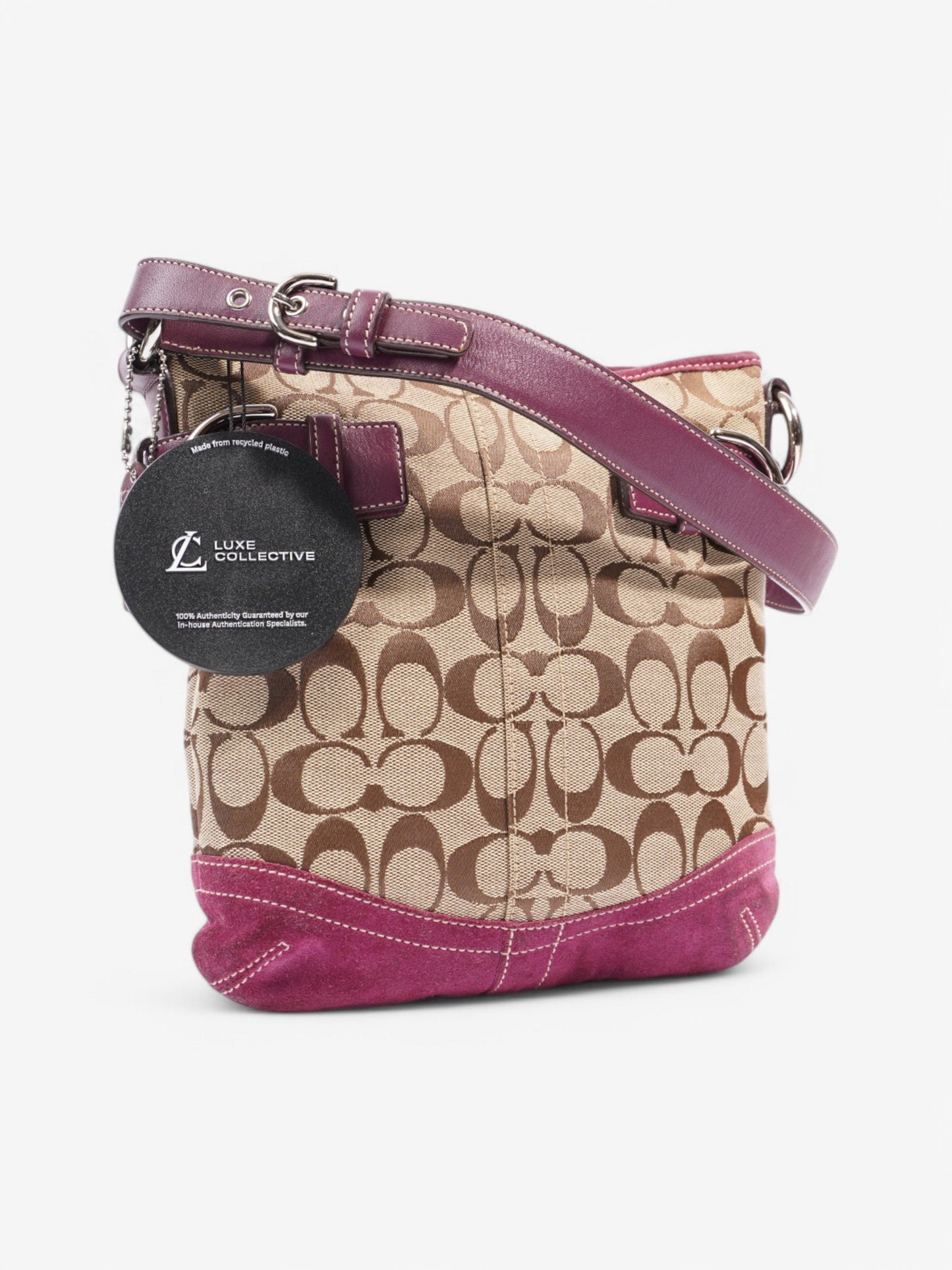 Coach Signature Shoulder Bag Beige / Purple Canvas