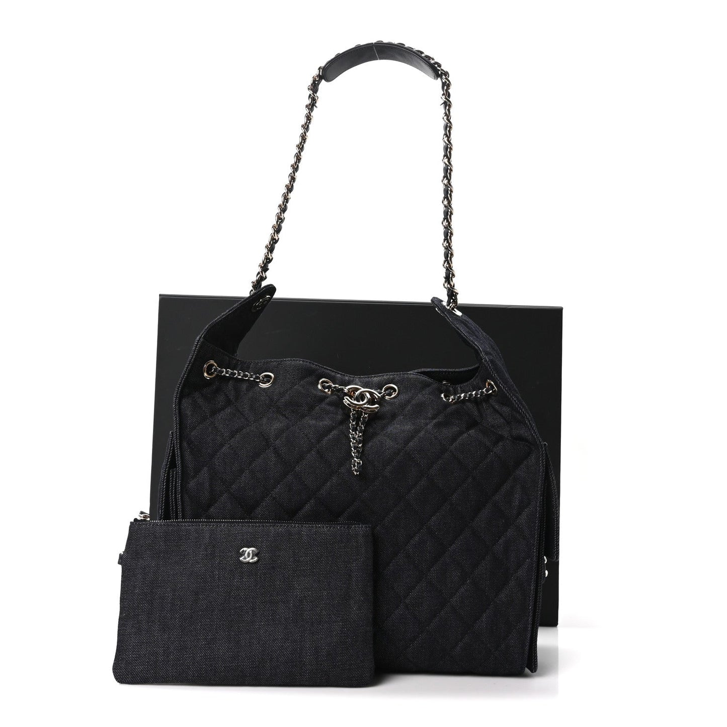 Denim Quilted Medium Chanel 25 Handbag Dark Blue
