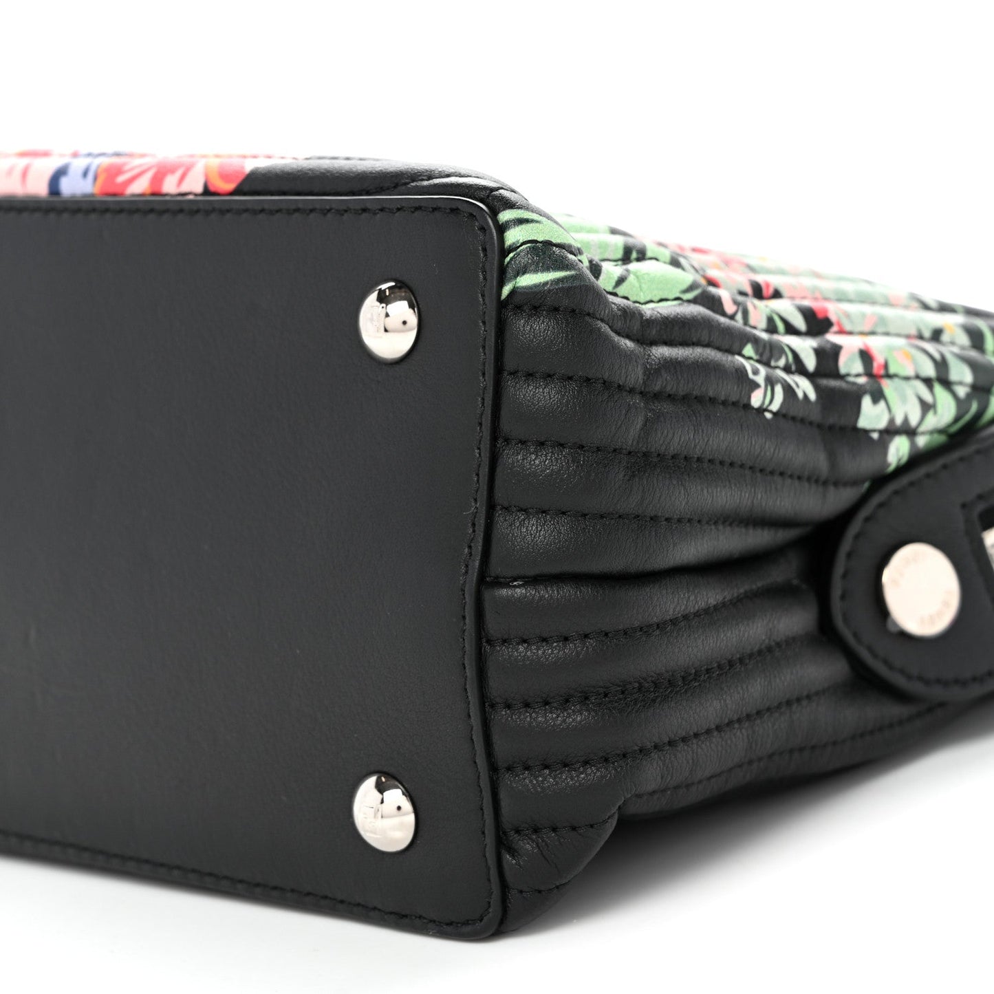 Calfskin Trapuntata Floral Small DotCom Click Chain Satchel Black Multicolor