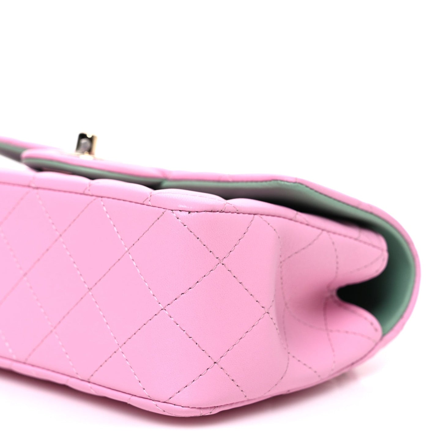 Lambskin Quilted Mini Top Handle Rectangular Flap Pink Green