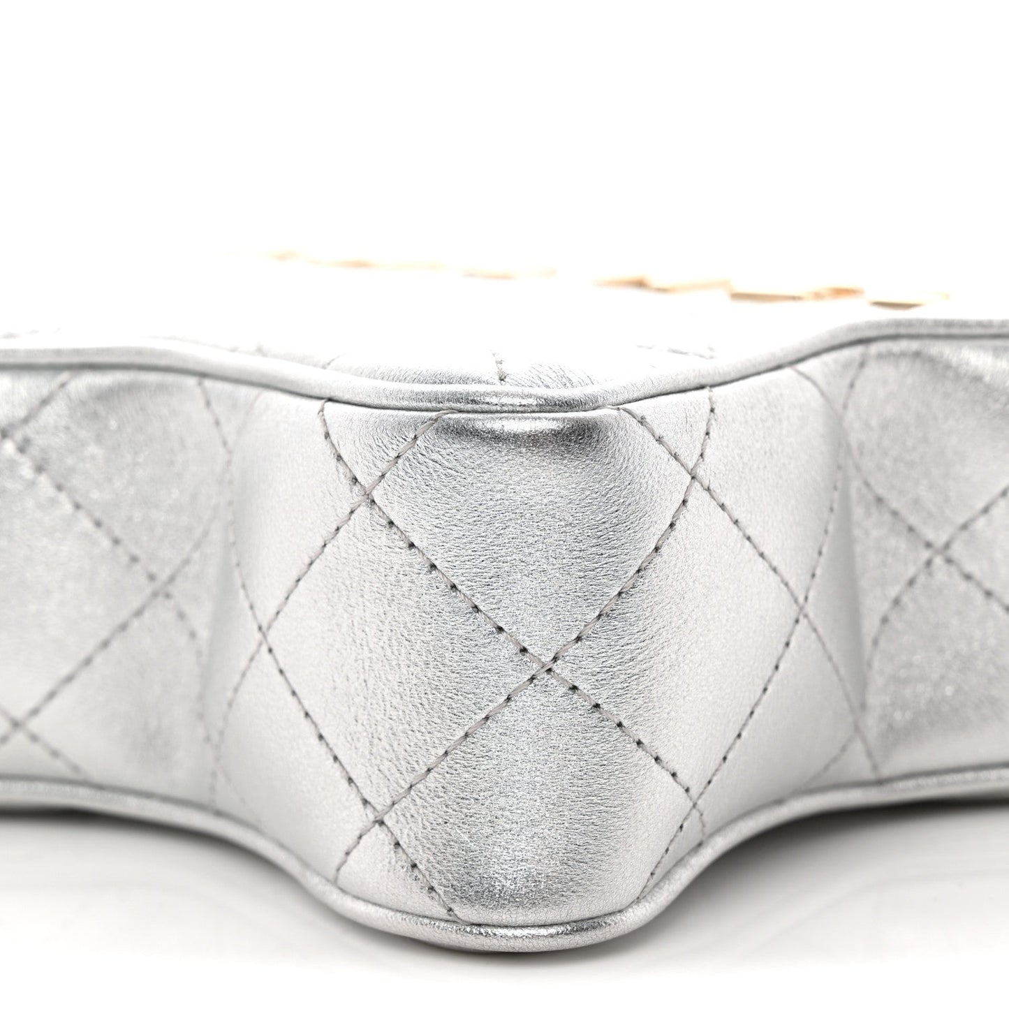 Metallic Lambskin Quilted Walk Of Fame Star Bag Silver
