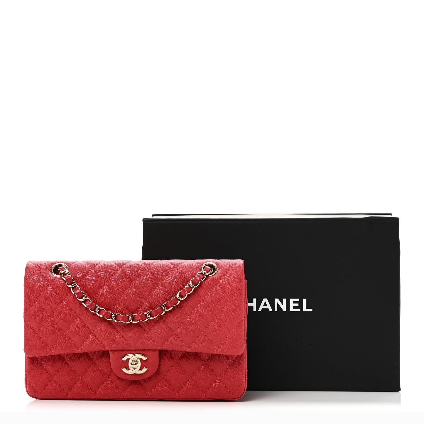 Caviar Quilted Medium Double Flap Red