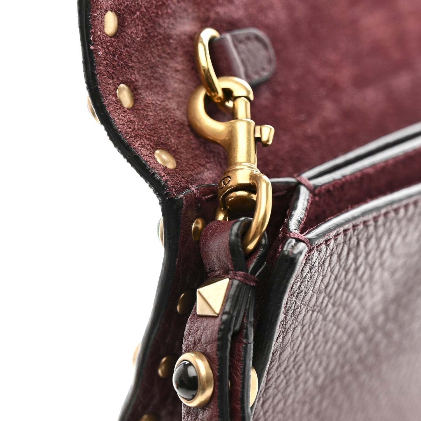 Pebbled Calfskin Rockstud Rolling Wristlet Clutch Rubin