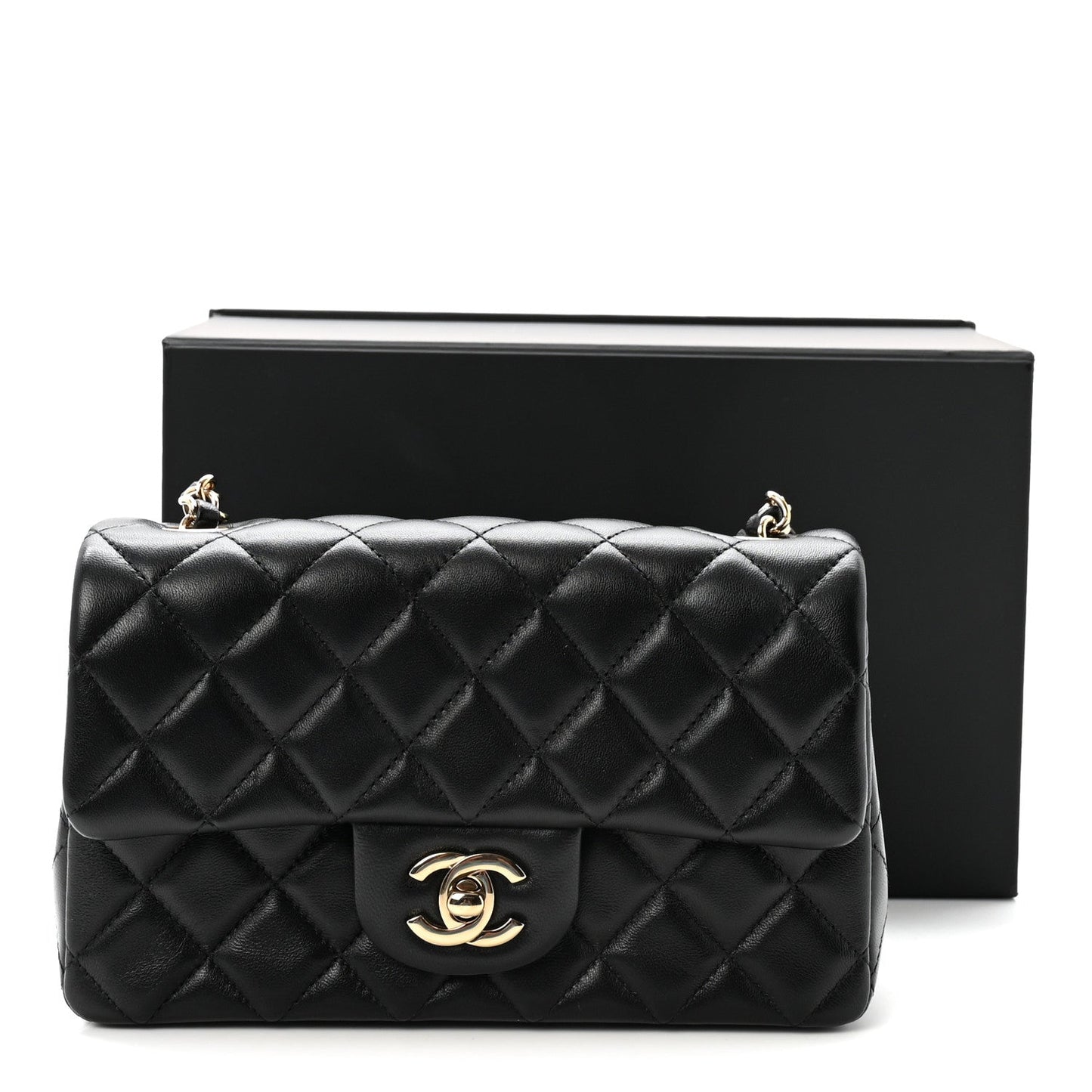 Lambskin Quilted Mini Rectangular Flap Black