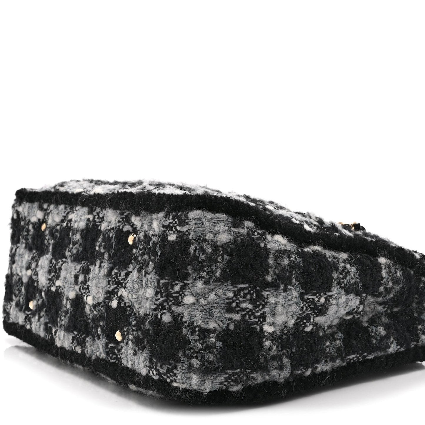 Tweed Shearling Quilted Lambskin Shopping Tote Black Grey