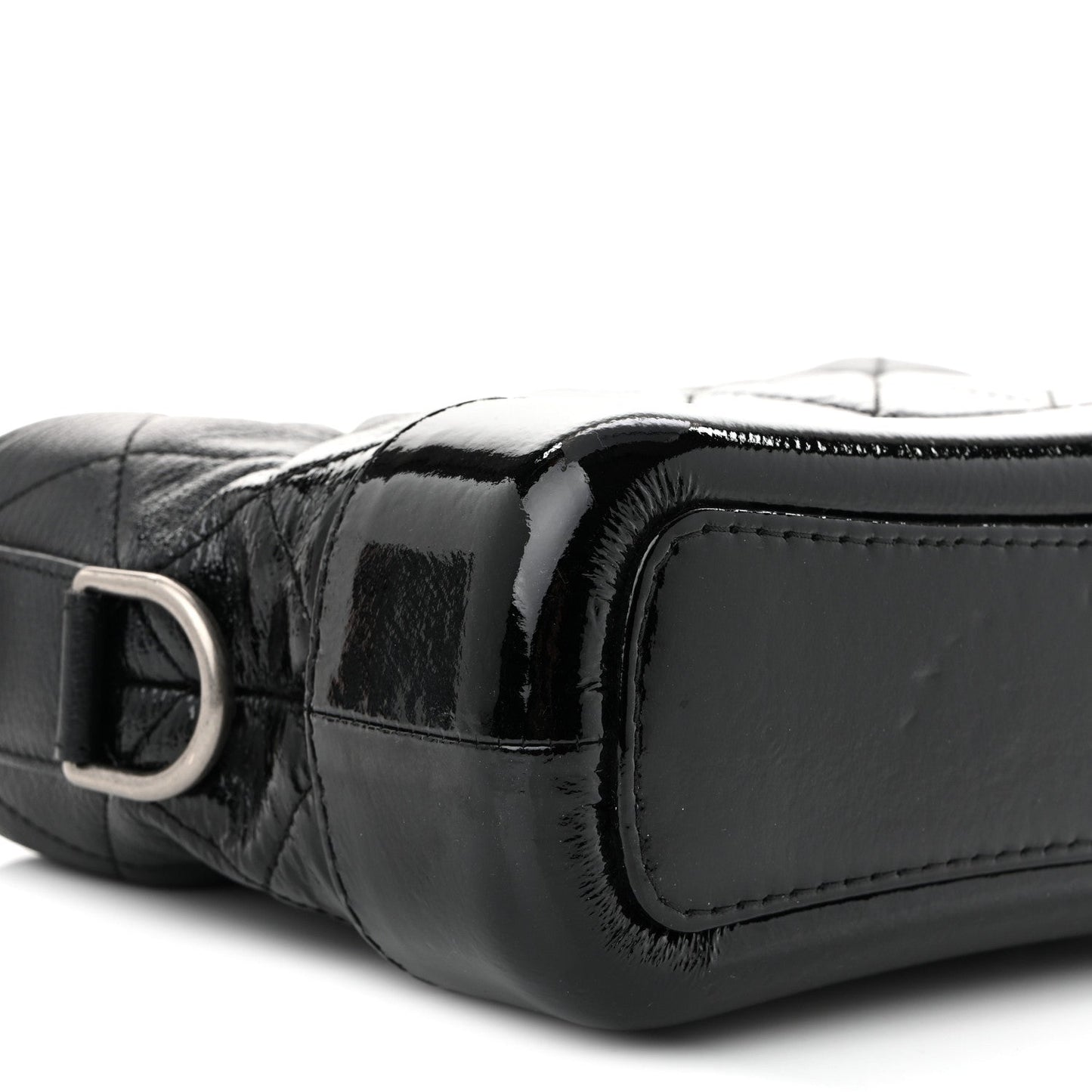 Patent Goatskin Quilted Small Gabrielle Hobo Black