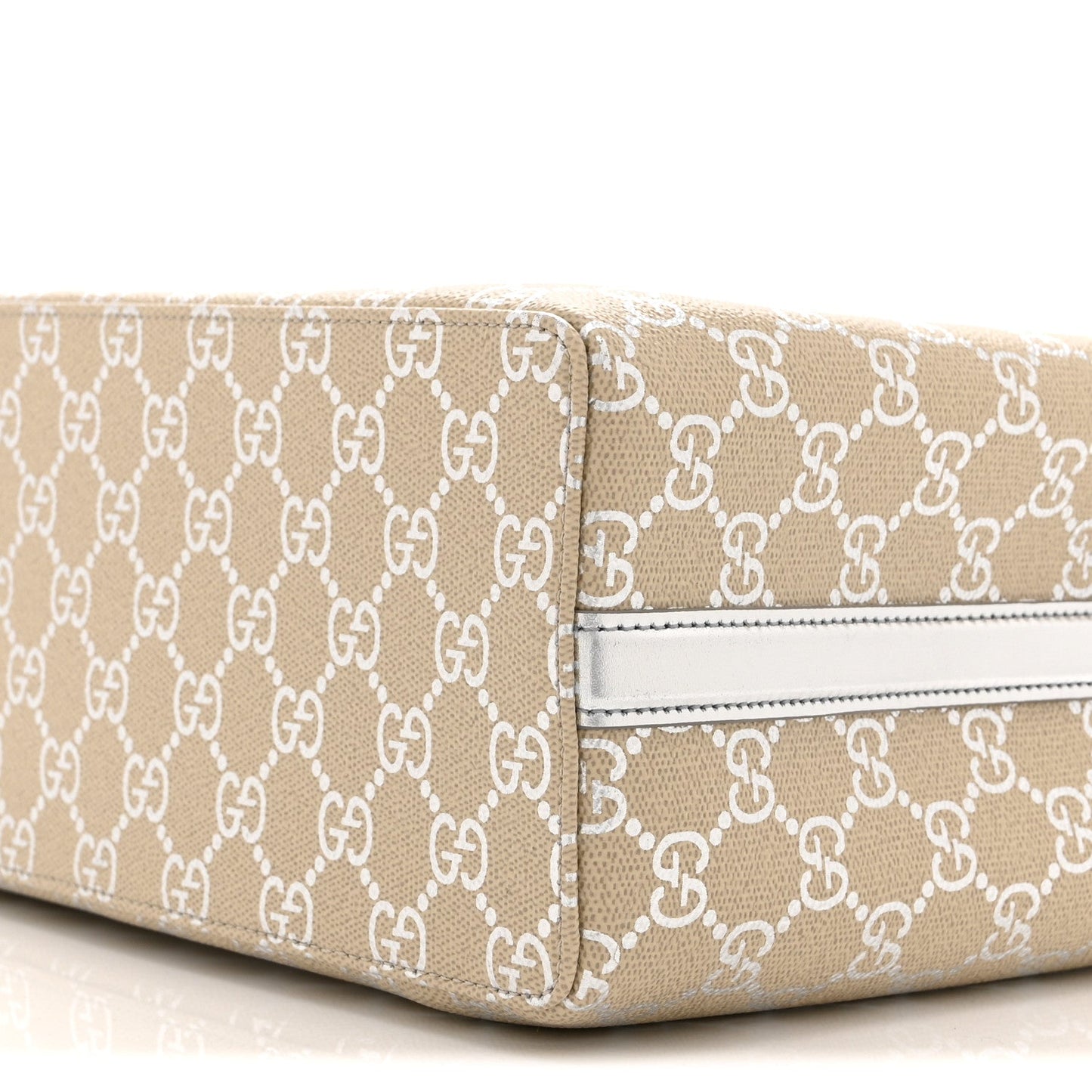 GG Supreme Monogram Emblem Medium Tote Bag Beige Silver
