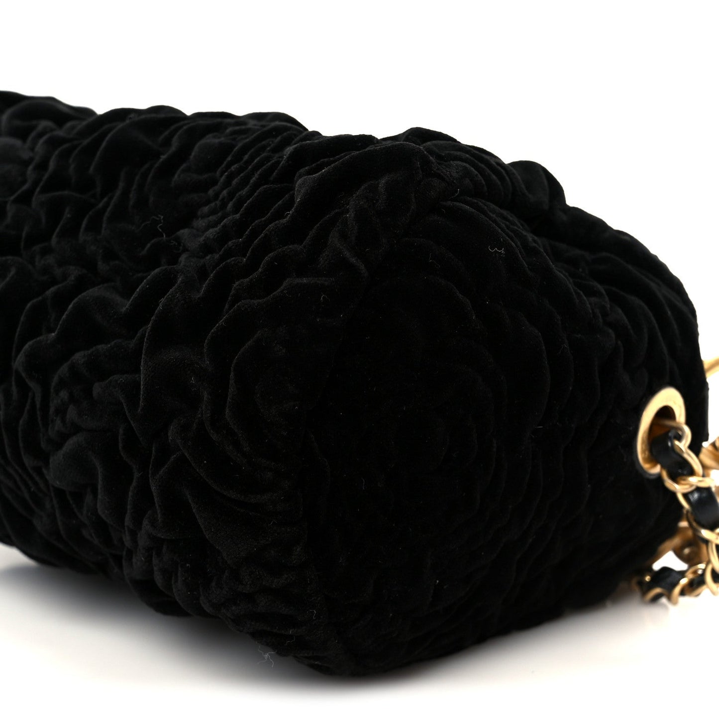 Velvet Camellia Embossed Barrel Clutch With Chain Black