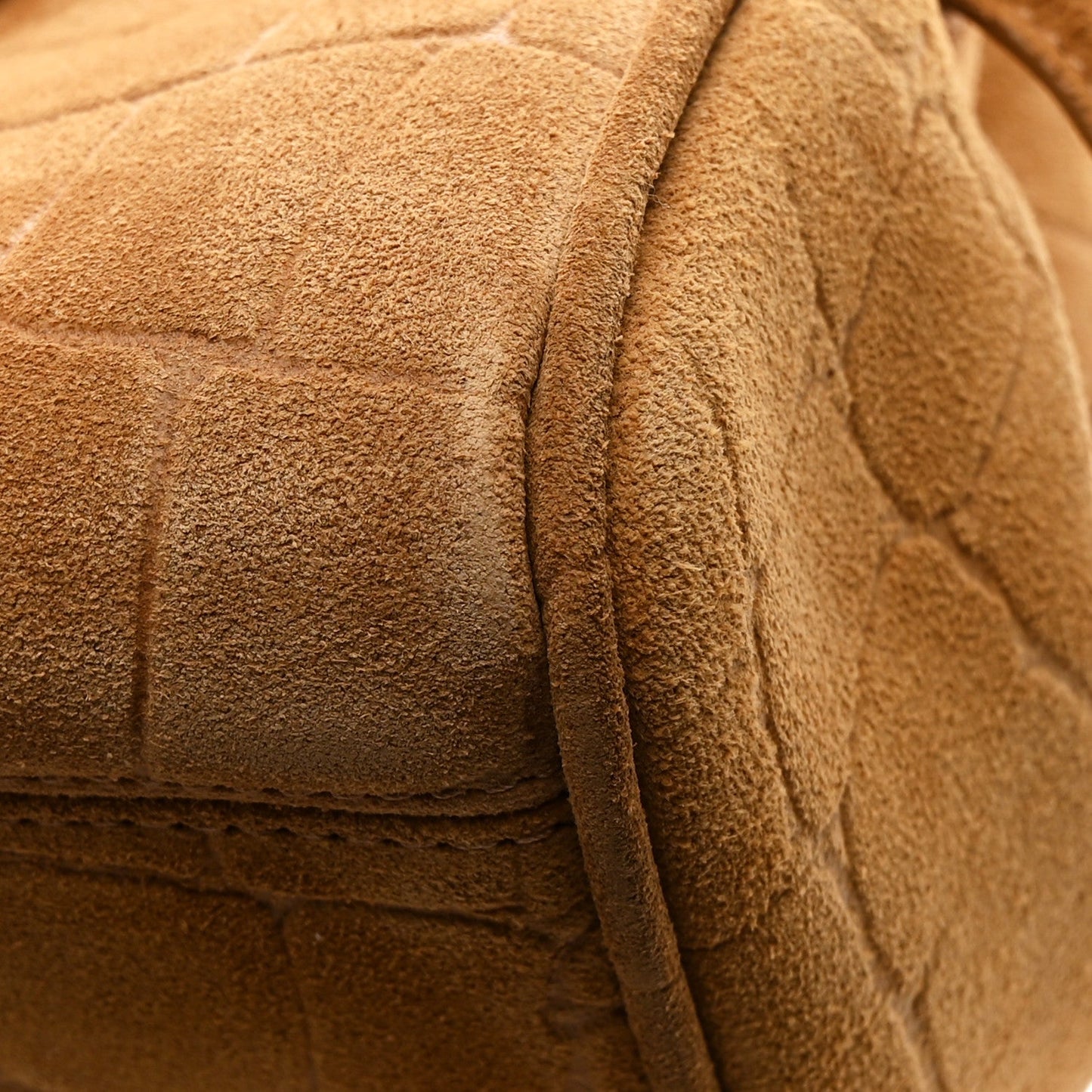 Suede Crocodile Embossed Le Turismo Bowling Bag Camel