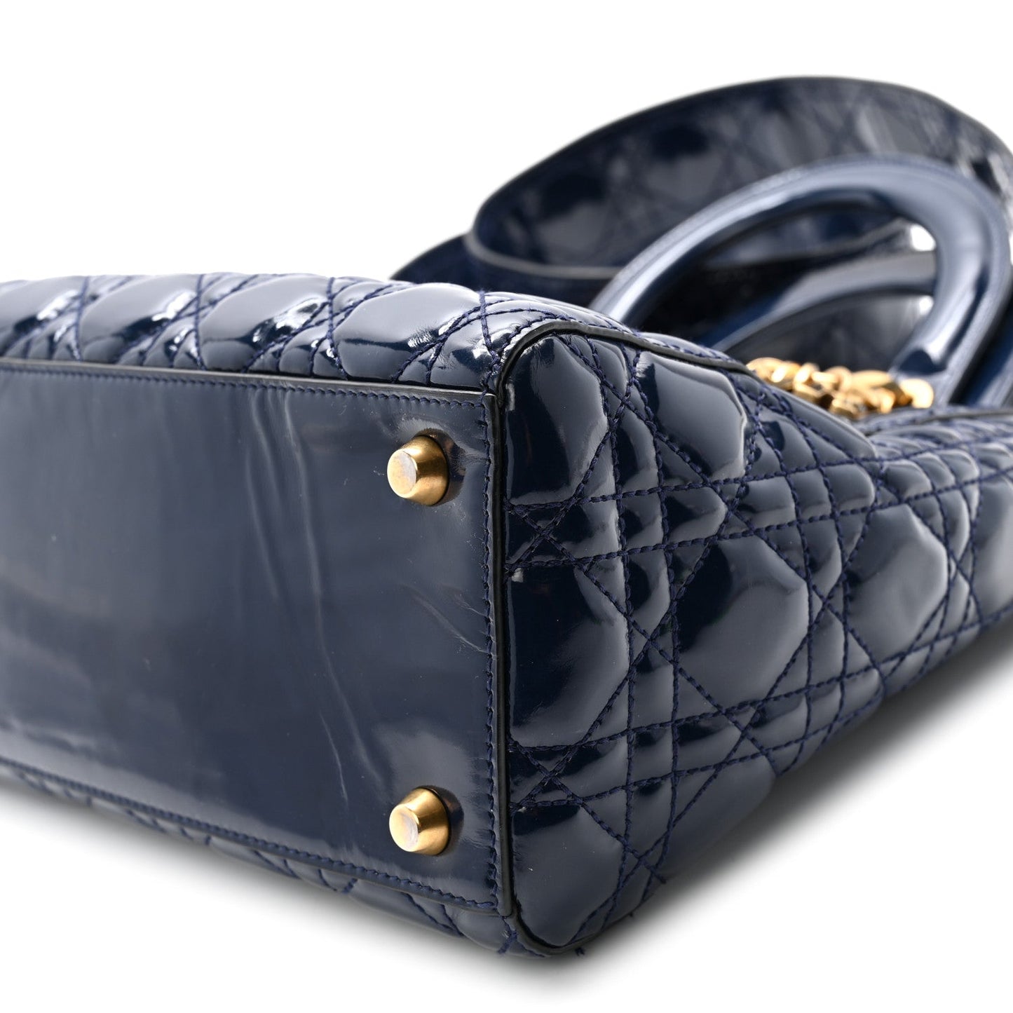 Patent Cannage Medium Supple Lady Dior Navy Blue
