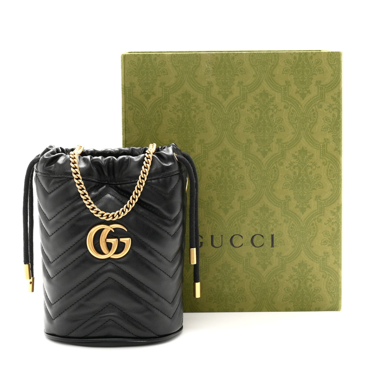 Calfskin Matelasse Mini GG Marmont 2.0 Bucket Bag Black