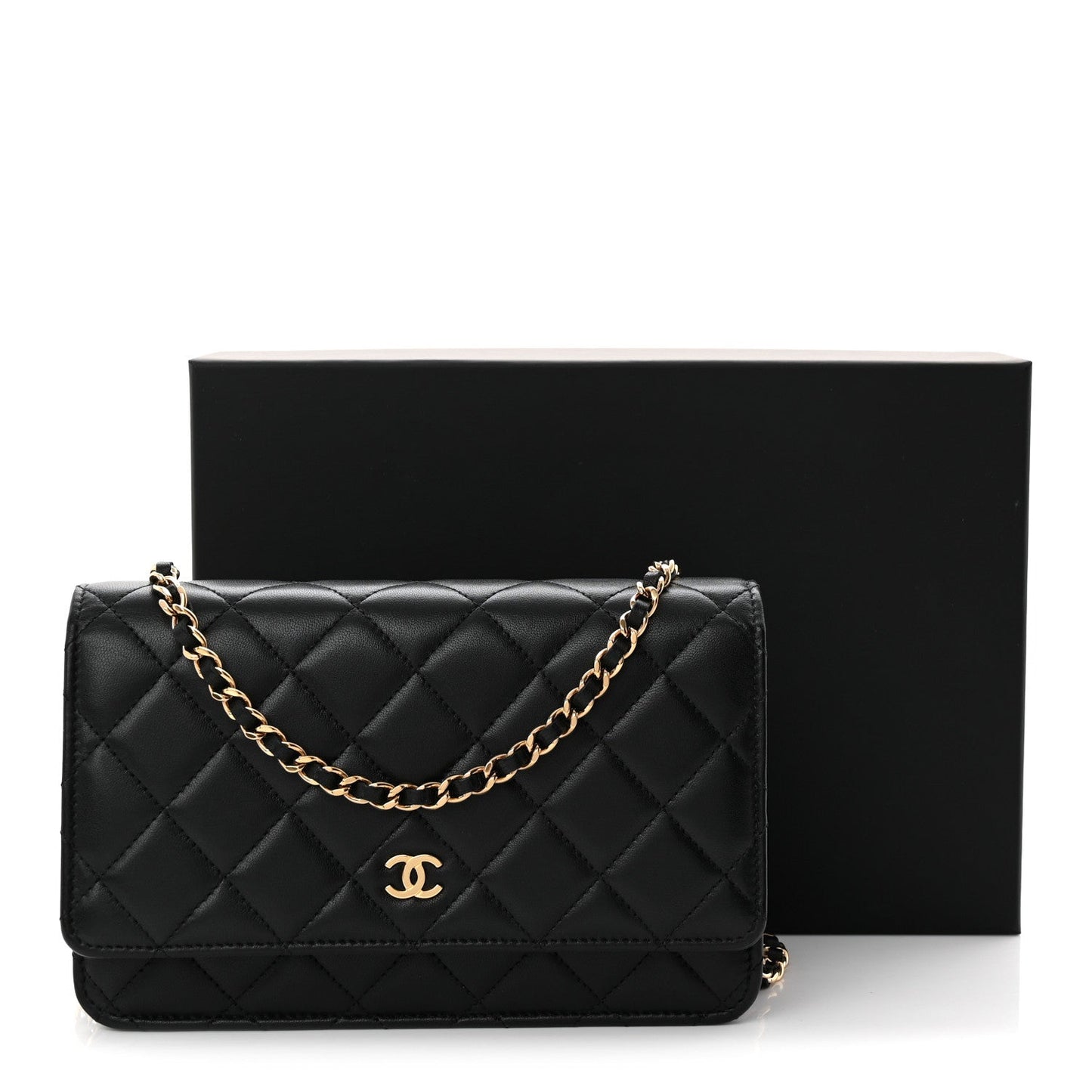 Lambskin Quilted Wallet On Chain WOC Black