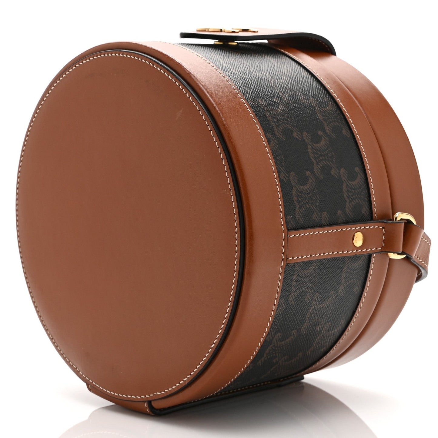 Calfskin Triomphe Canvas Medium Tambour Bag Tan