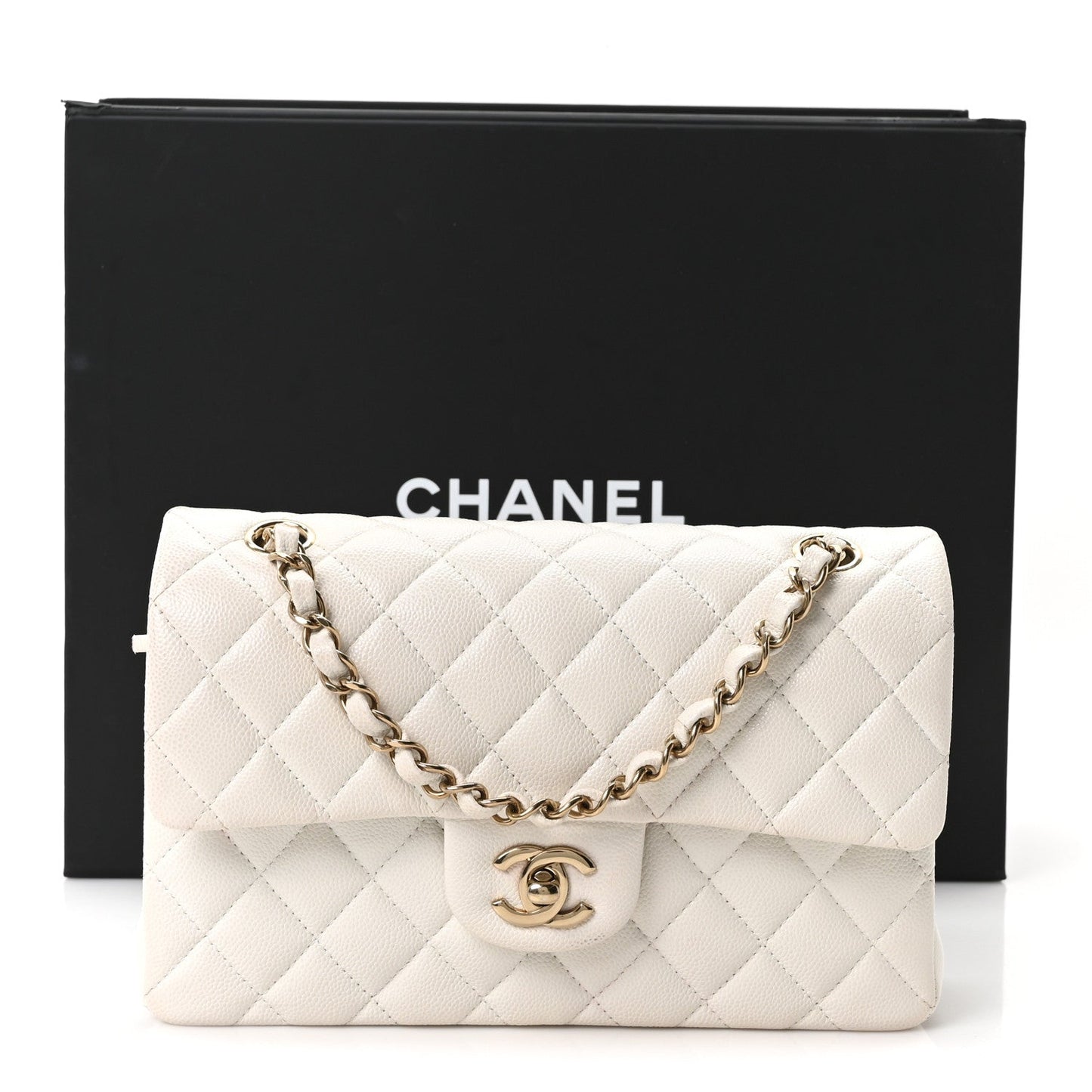 Caviar Quilted Small Double Flap White