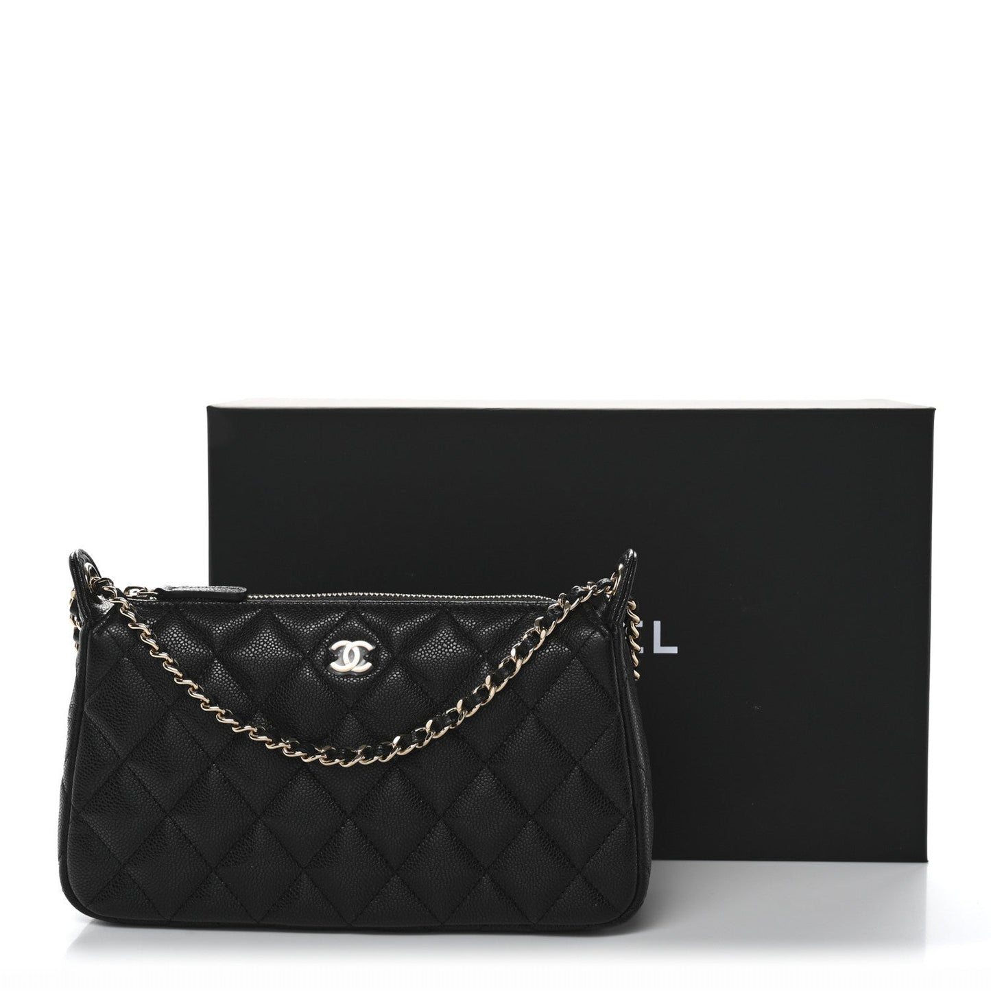 Caviar Quilted Purse With Chain Black