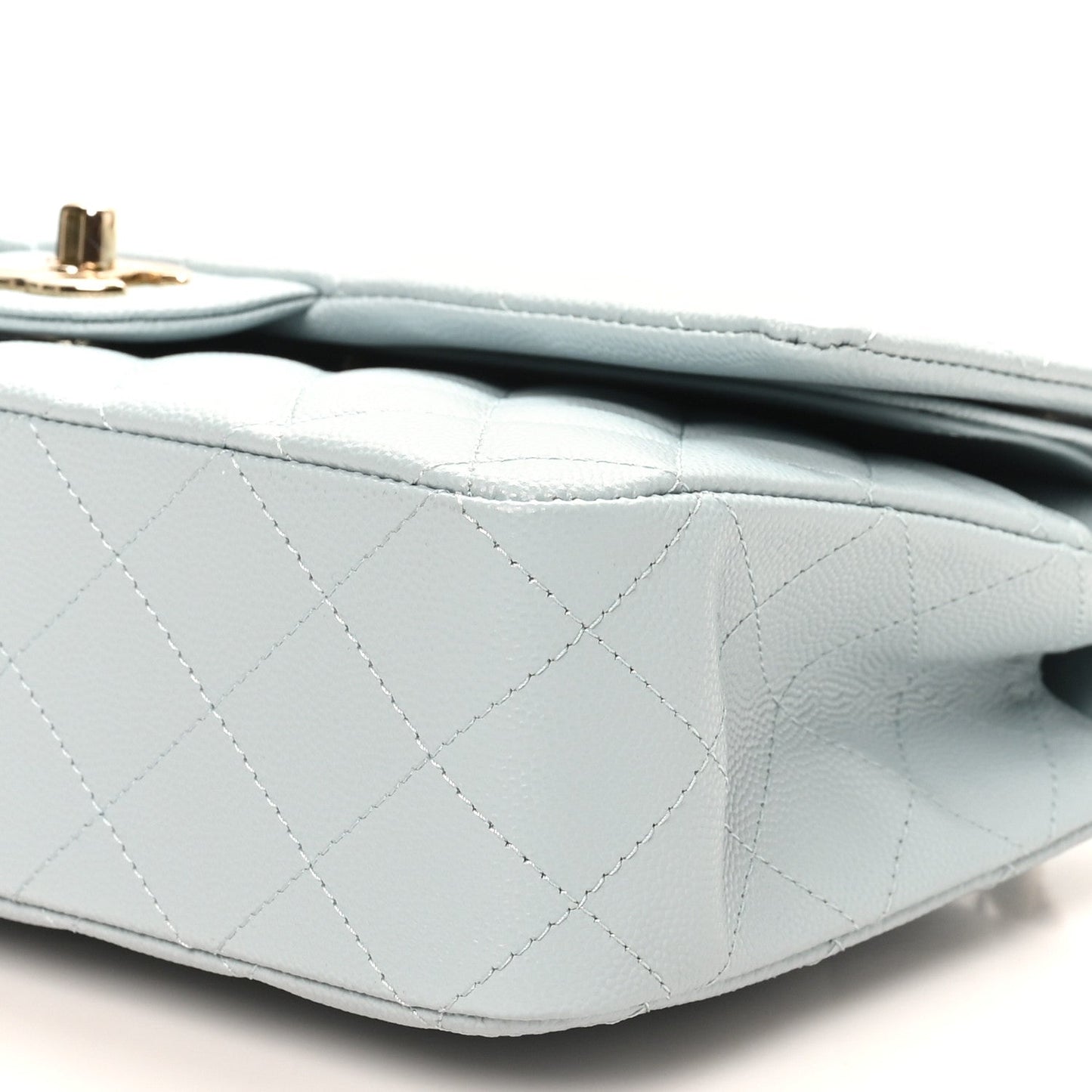 Caviar Quilted Medium Double Flap Light Blue