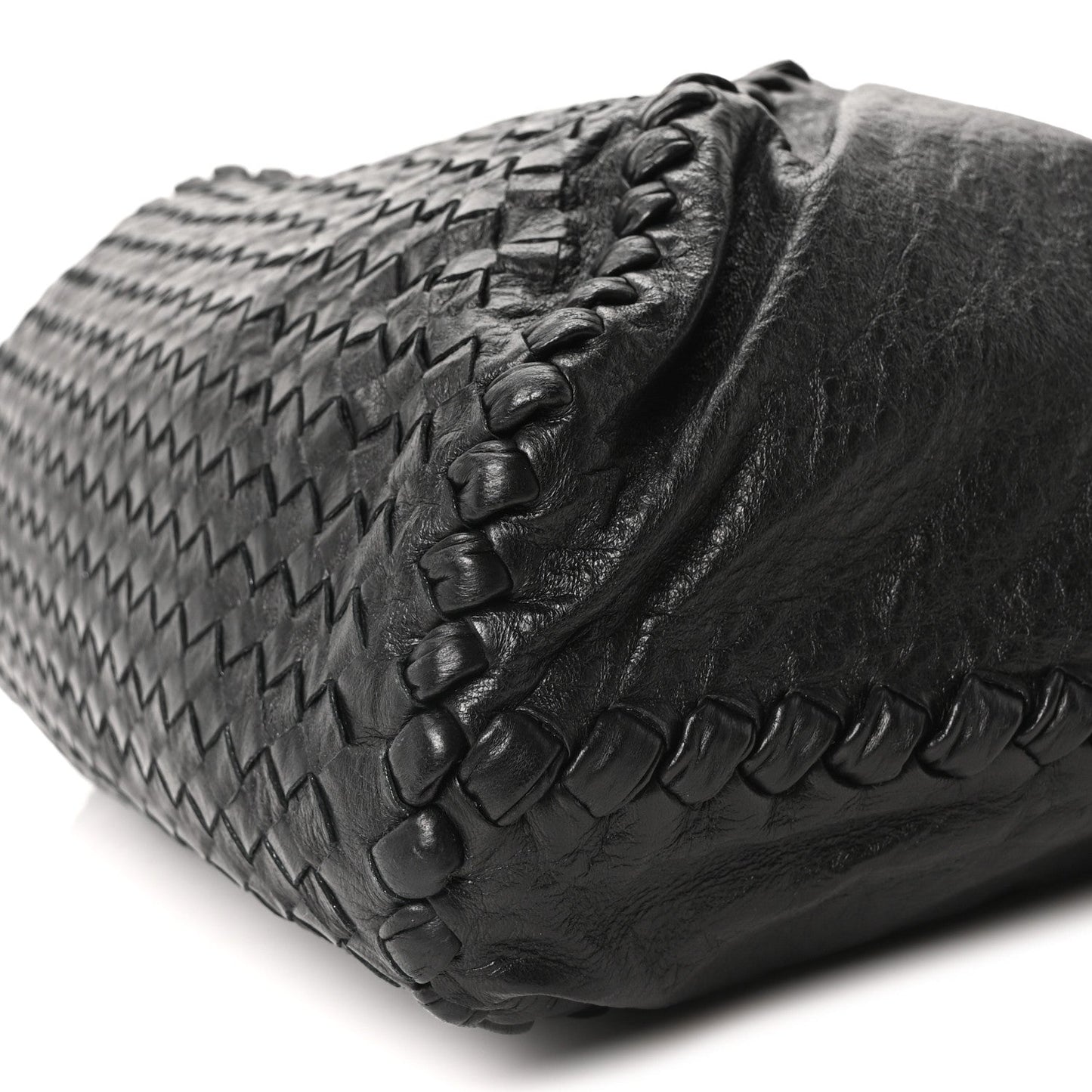 Grained Lambskin Intrecciato Large Shoulder Bag Black